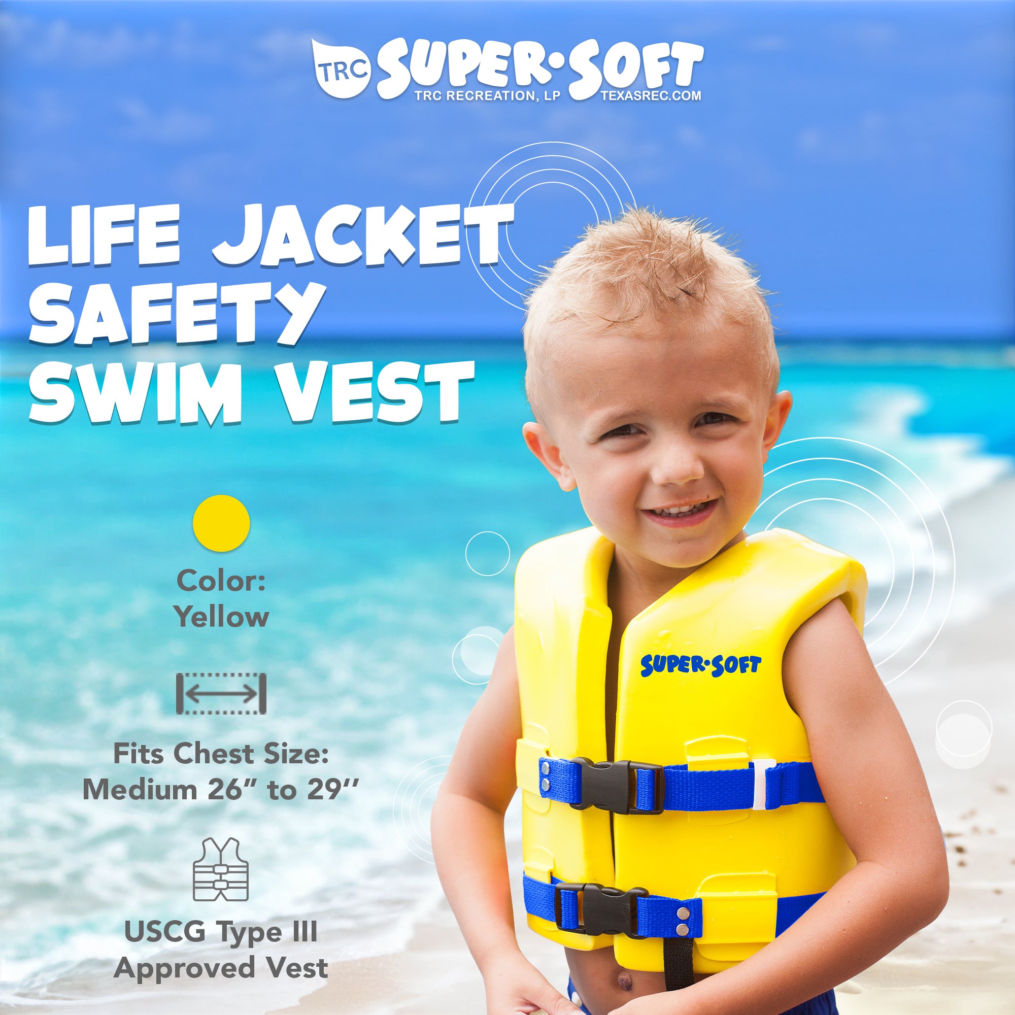 TRC Recreation Super Soft Child Life Jacket Swim Safety Vest, Medium, Yellow - Smart-nests