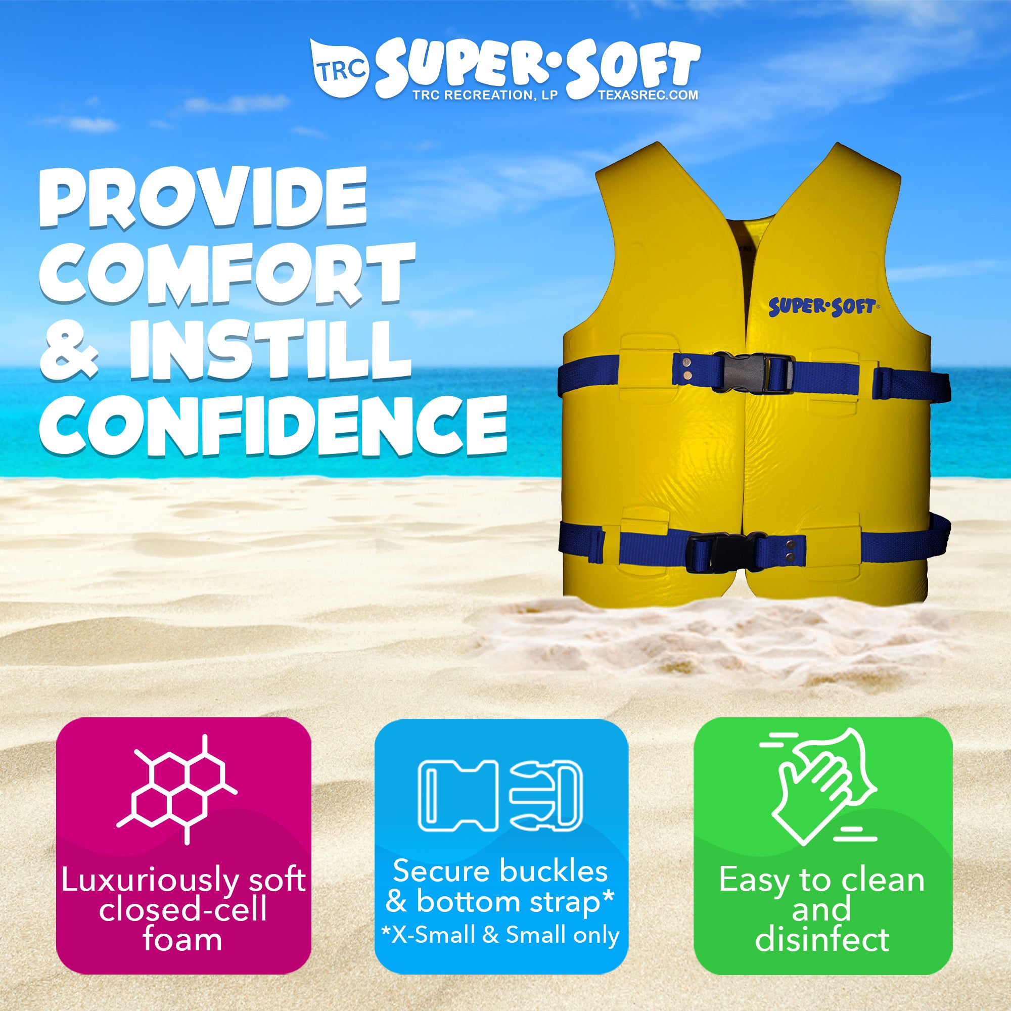TRC Recreation Super Soft Child Life Jacket Swim Safety Vest, Medium, Yellow - Smart-nests