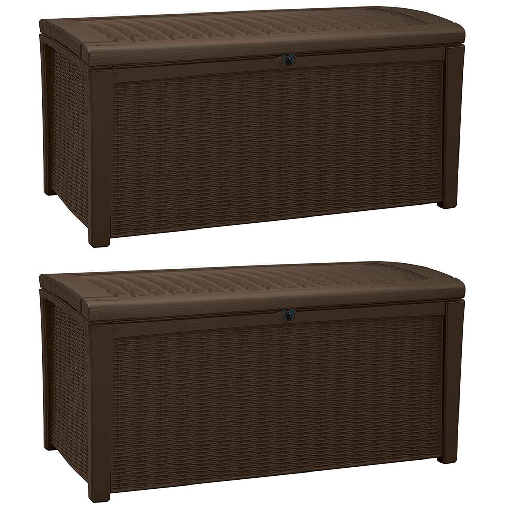 Keter Borneo 110 Gallon Rattan Resin Patio Storage Deck Box and Bench (2 Pack) - Smart-nests