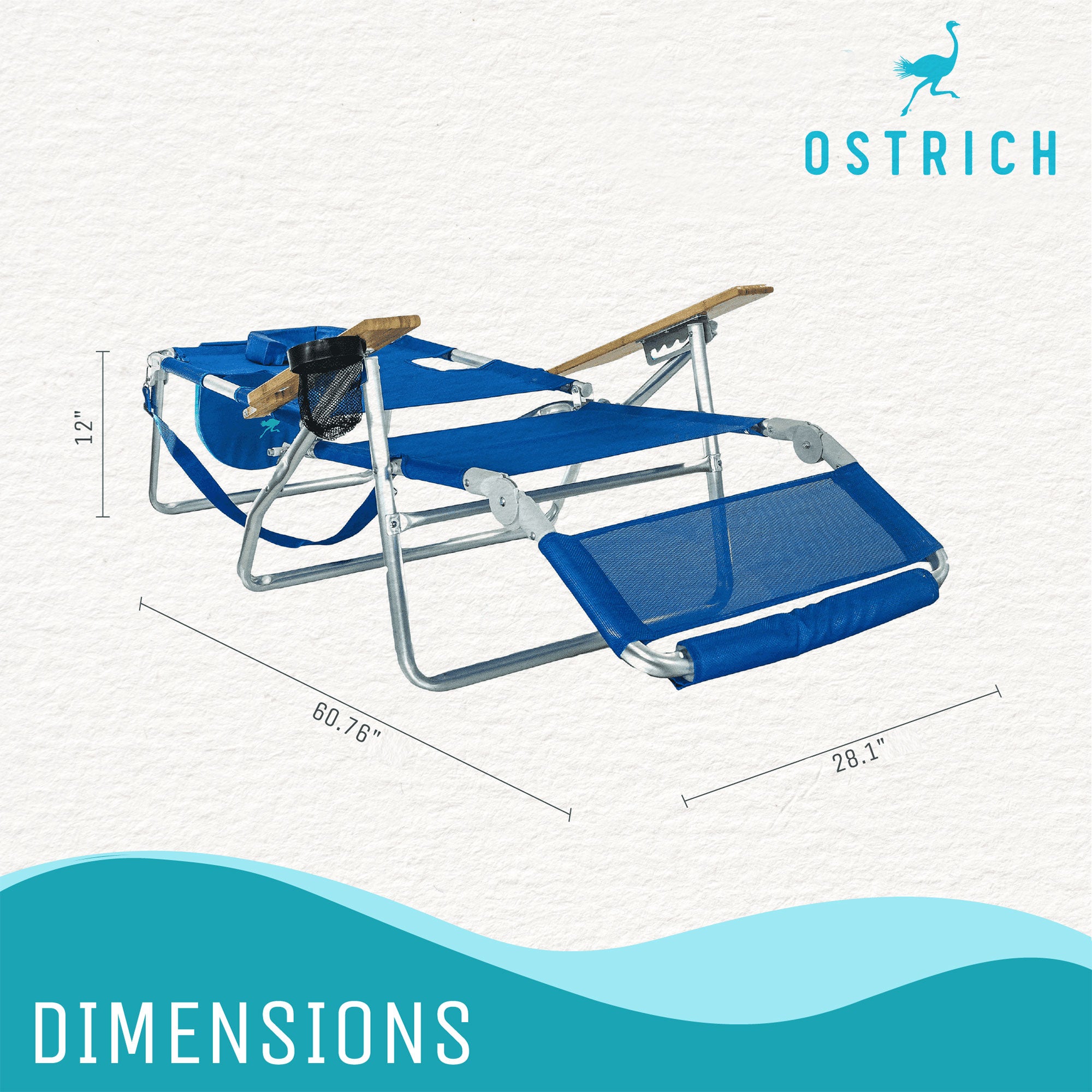 Ostrich Original 3N1 Lightweight Outdoor Beach Lounge Chair with Footrest, Blue - Smart-nests