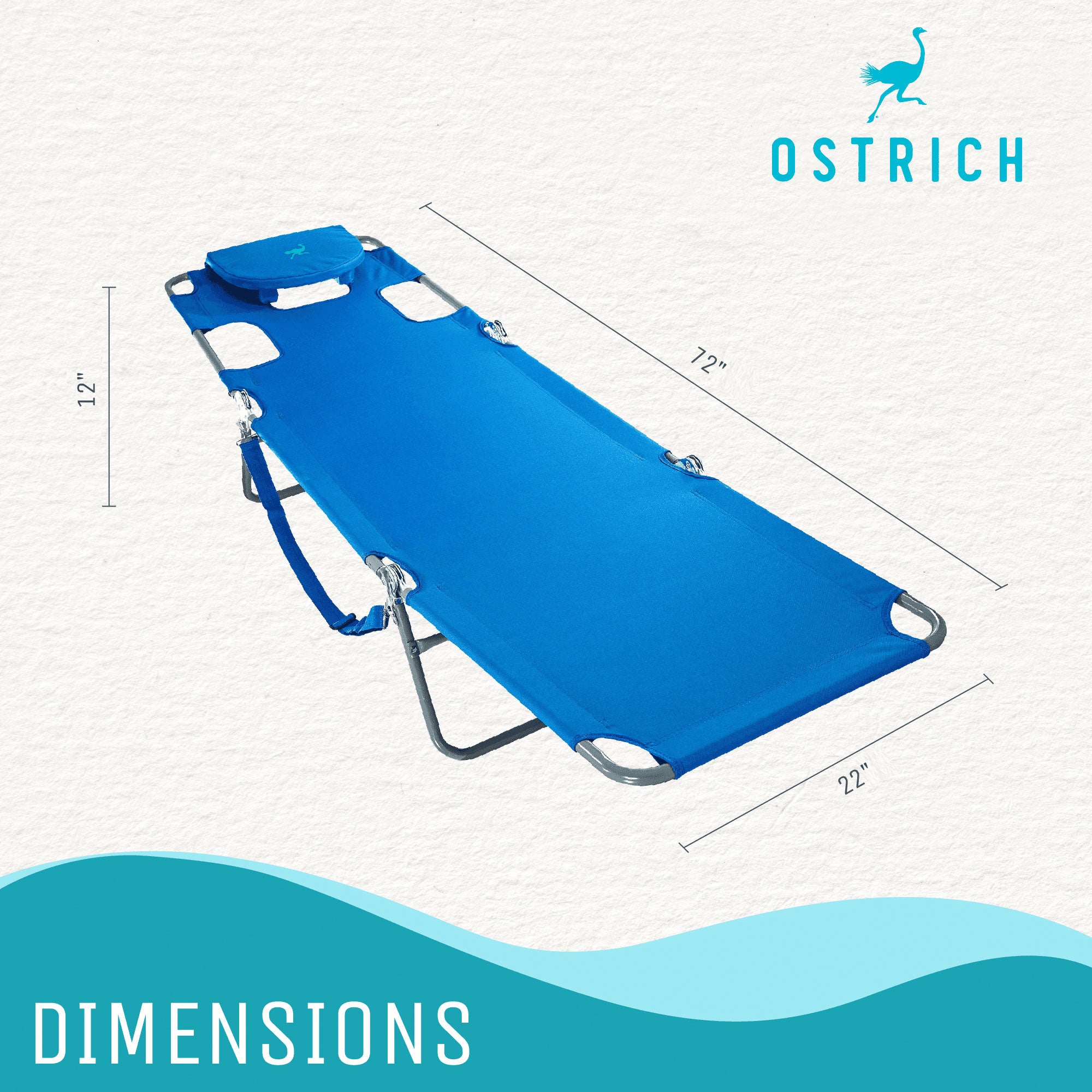 Ostrich Chaise Lounge, Facedown Beach Camping Pool Tanning Chair, Ocean Blue - Smart-nests
