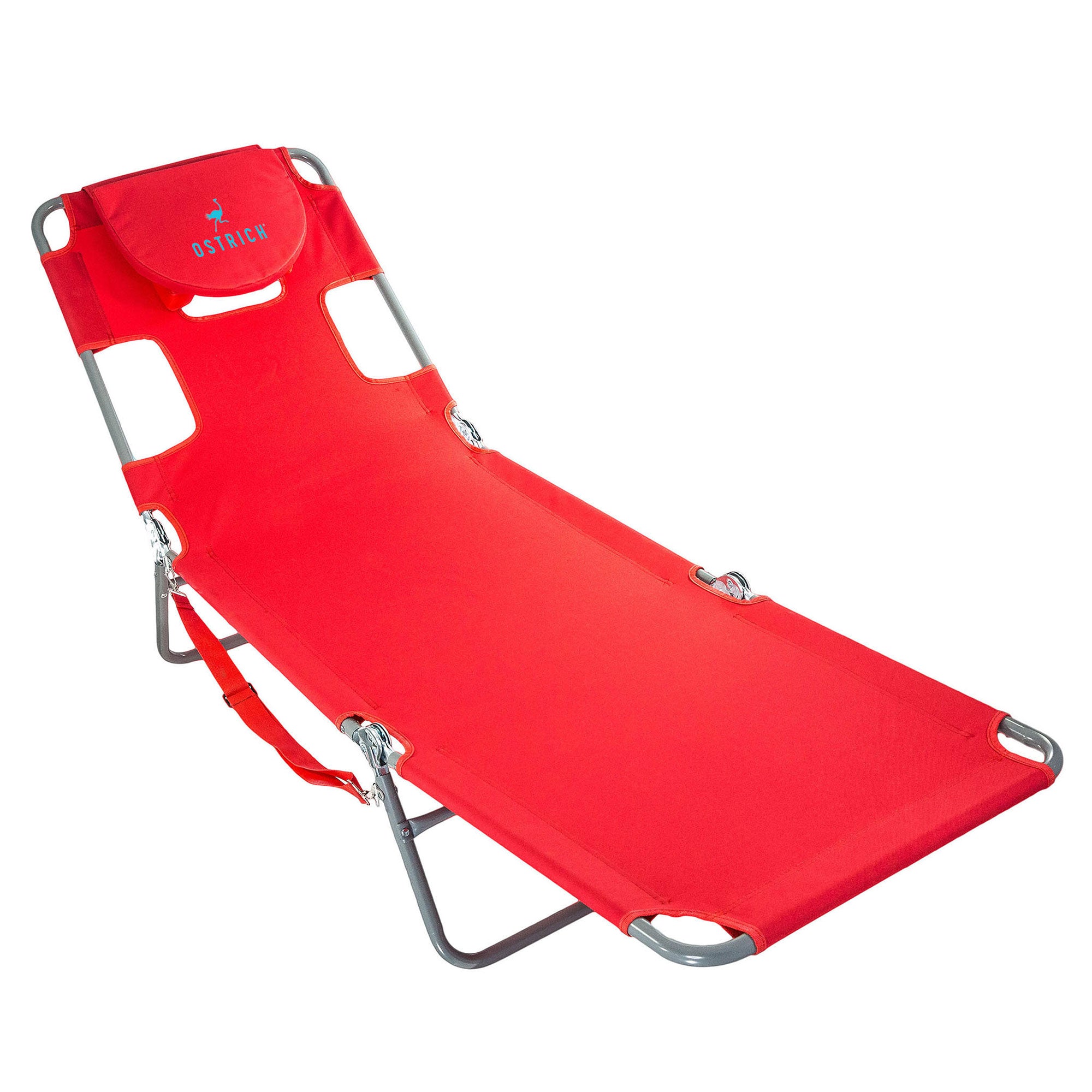Ostrich Chaise Lounge, Portable Facedown Beach Camping Pool Tanning Chair, Red - Smart-nests