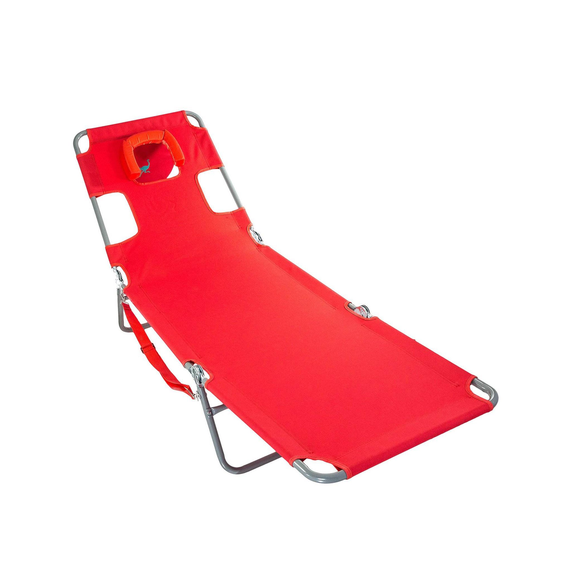 Ostrich Chaise Lounge, Portable Facedown Beach Camping Pool Tanning Chair, Red - Smart-nests