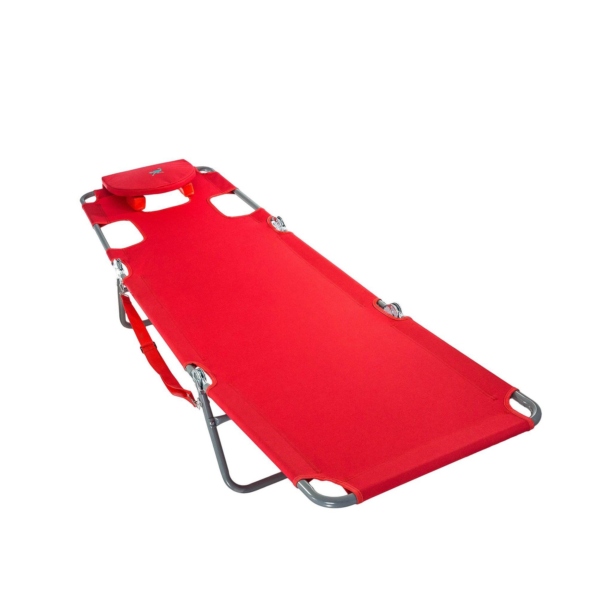 Ostrich Chaise Lounge, Facedown Beach Camping Pool Tanning Chair, Red (Open Box) - Smart-nests