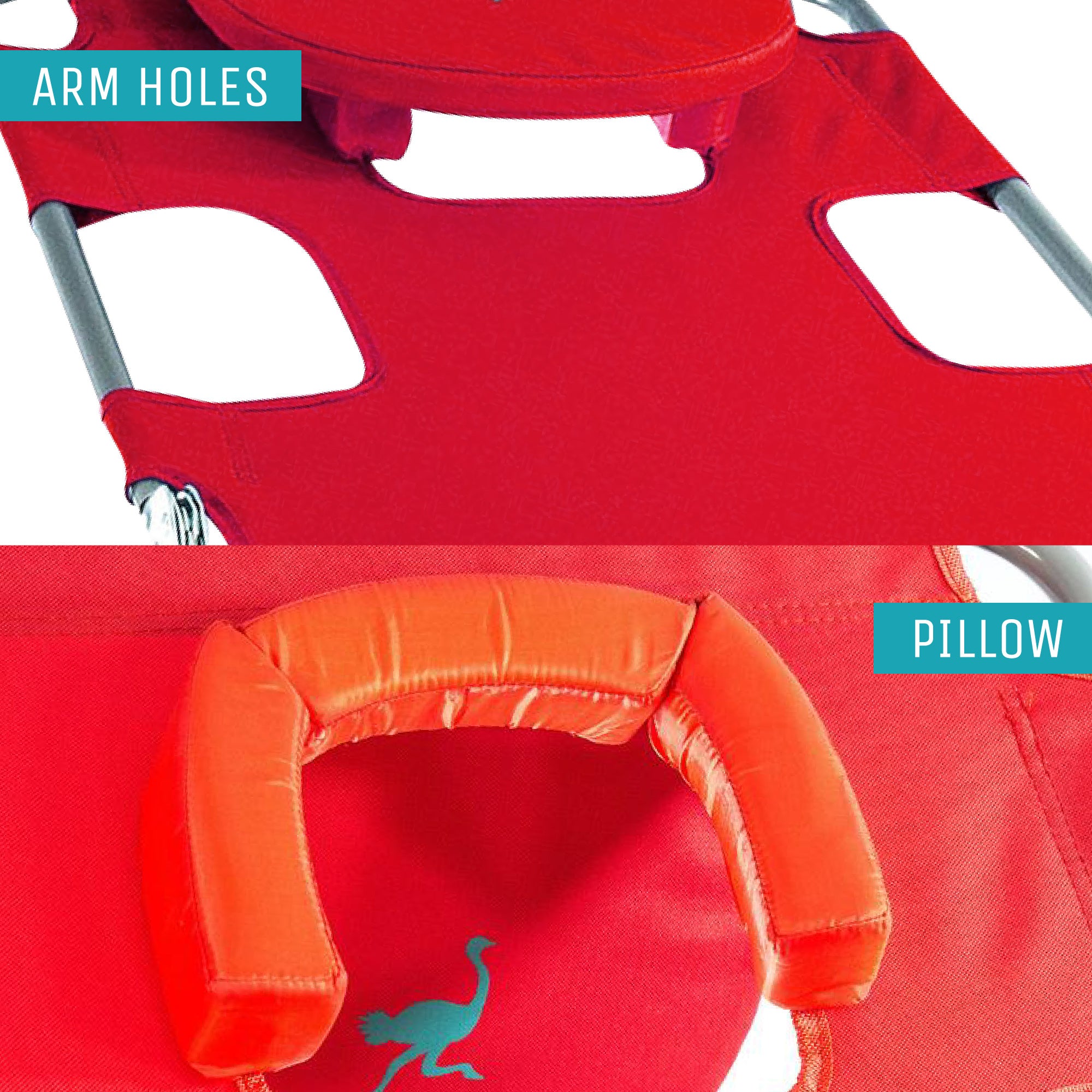 Ostrich Chaise Lounge, Portable Facedown Beach Camping Pool Tanning Chair, Red - Smart-nests