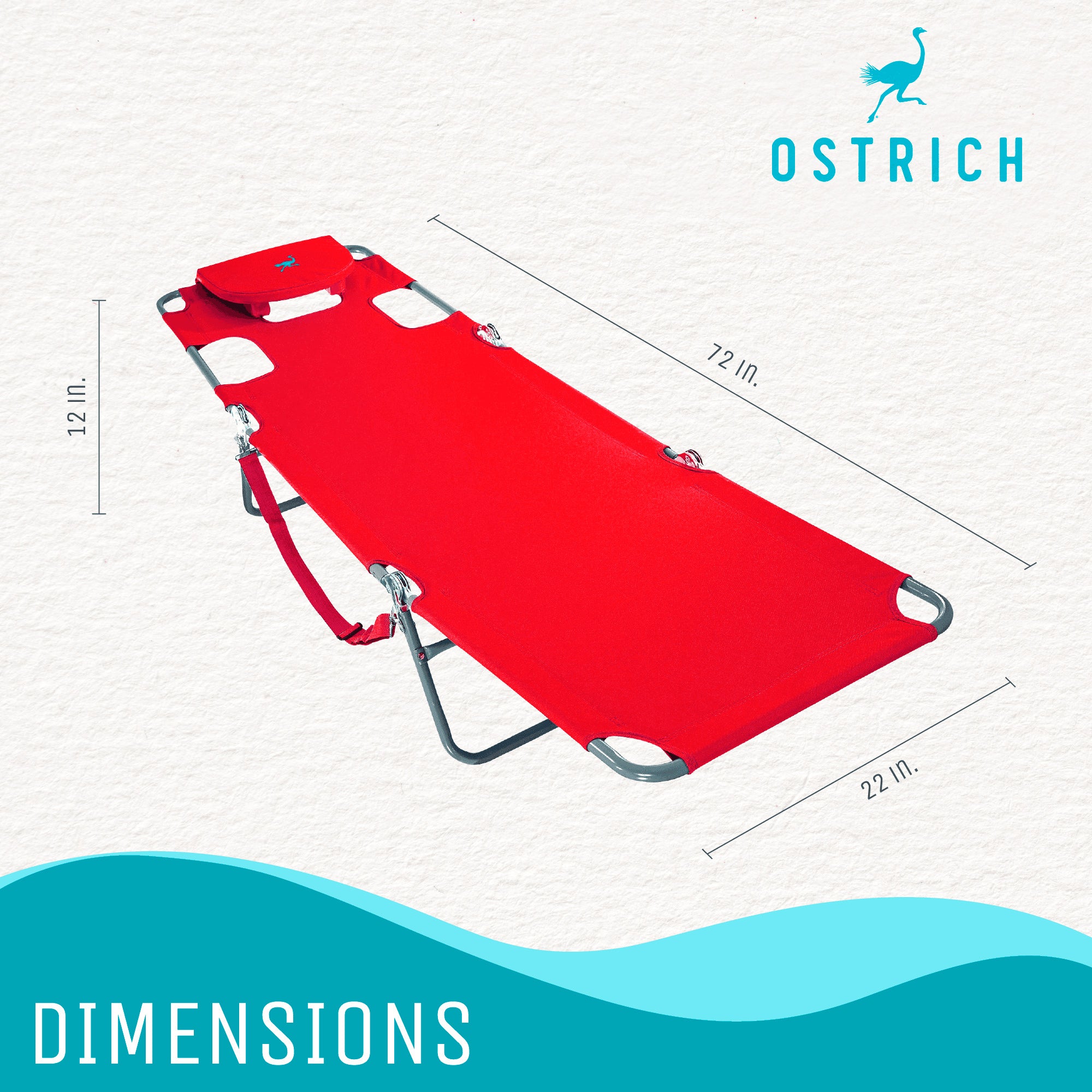 Ostrich Chaise Lounge, Facedown Beach Camping Pool Tanning Chair, Red (Open Box) - Smart-nests