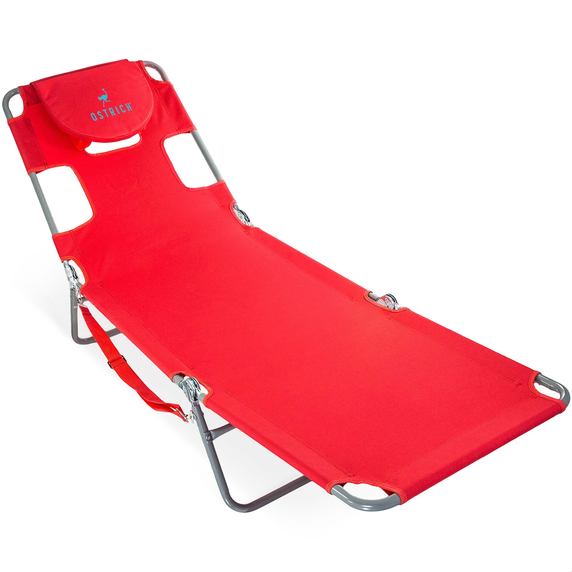 Ostrich Chaise Lounge, Portable Facedown Beach Camping Pool Tanning Chair, Red - Smart-nests