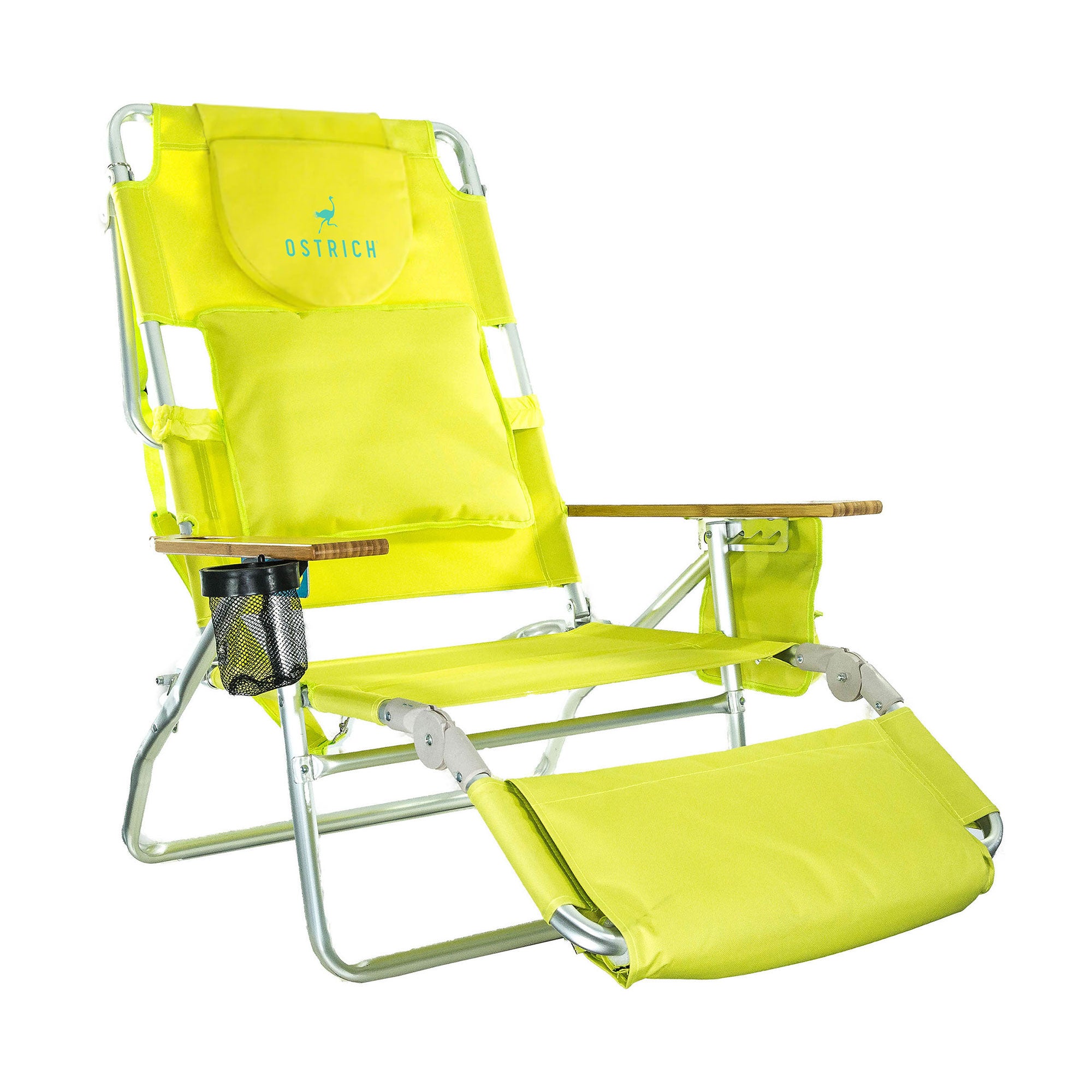 Ostrich Deluxe 3N1 Outdoor Lawn Beach Lounge Chair with Footrest, Lime Green - Smart-nests