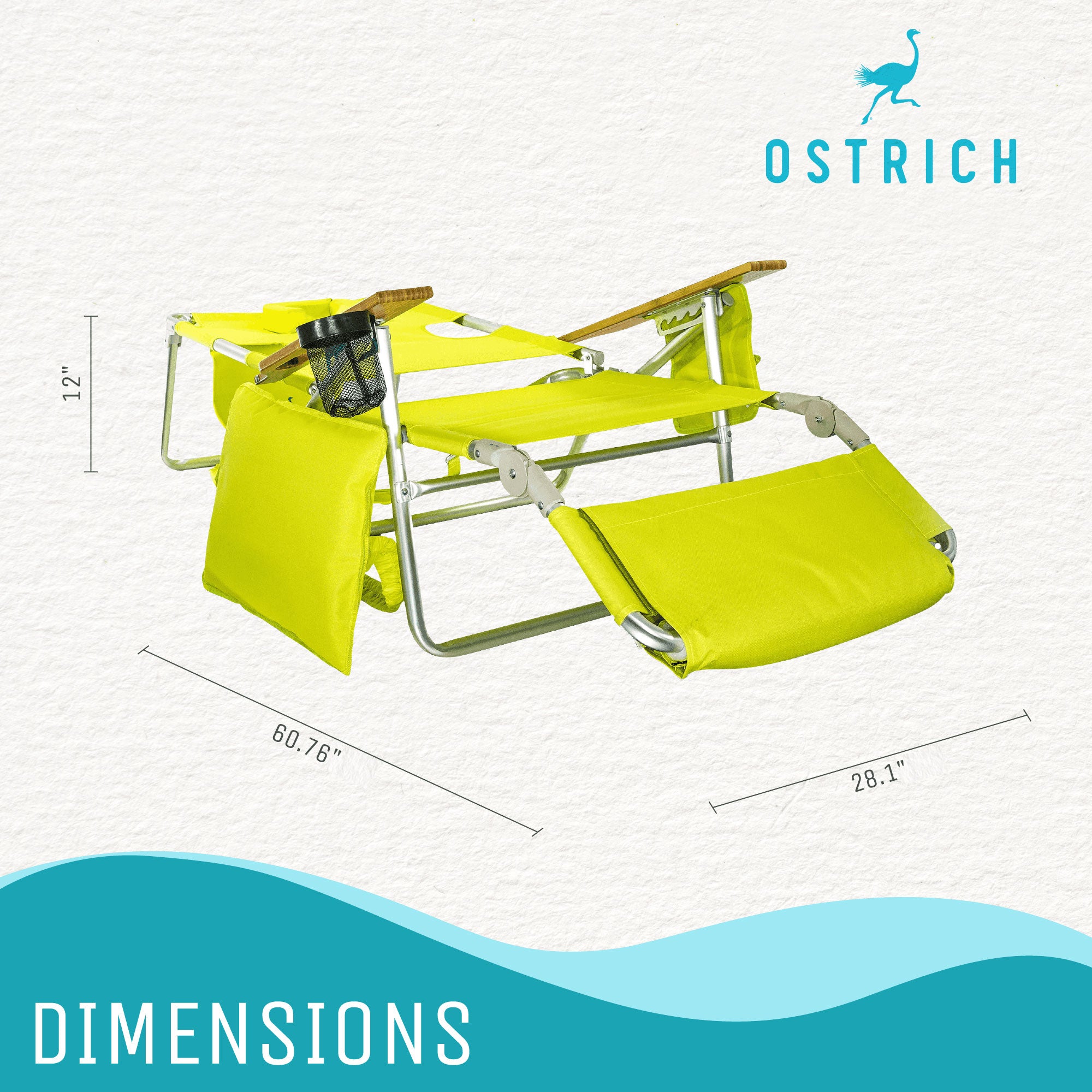 Ostrich Deluxe 3N1 Outdoor Lawn Beach Lounge Chair with Footrest, Lime Green - Smart-nests