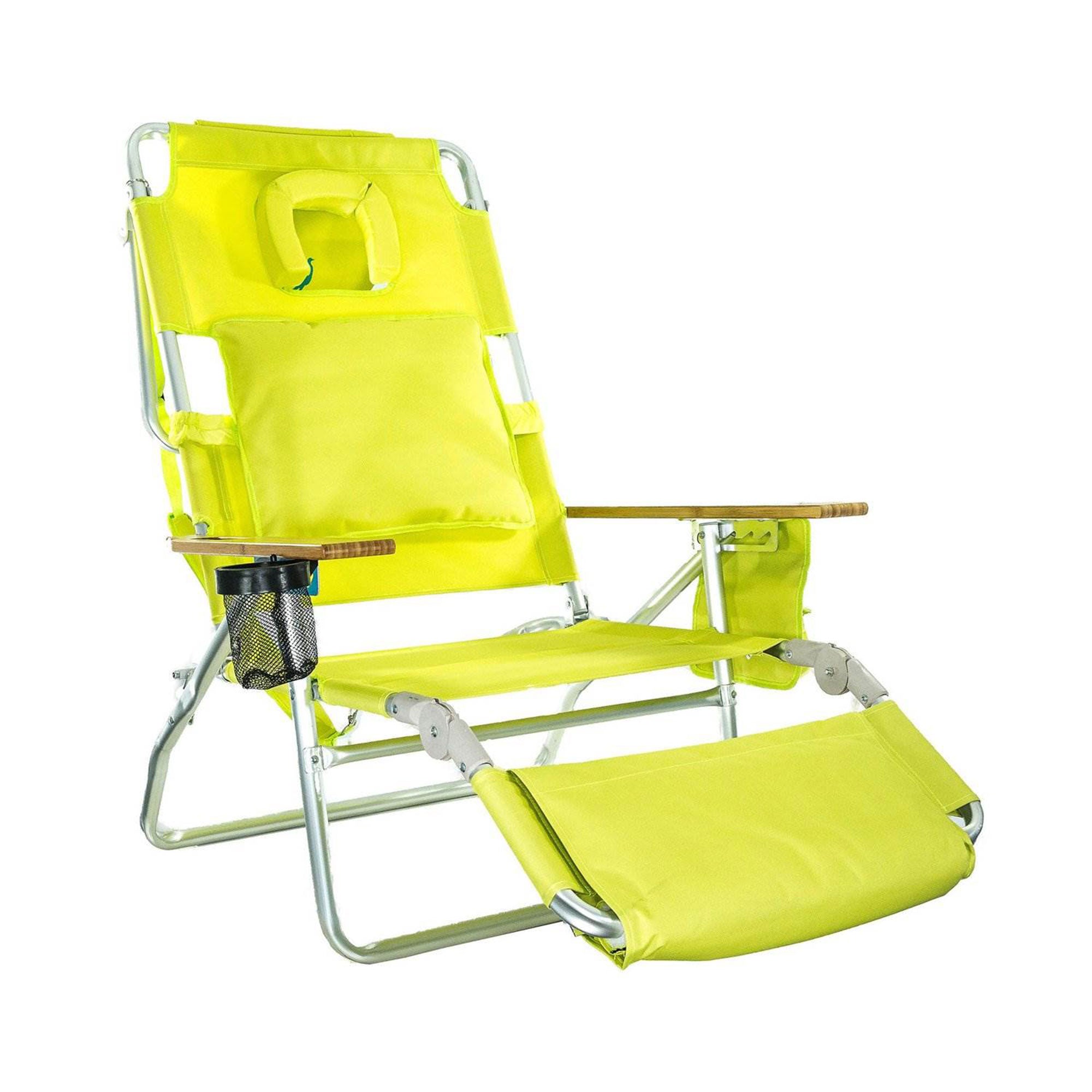 Ostrich Deluxe 3N1 Outdoor Lawn Beach Lounge Chair with Footrest, Lime Green - Smart-nests