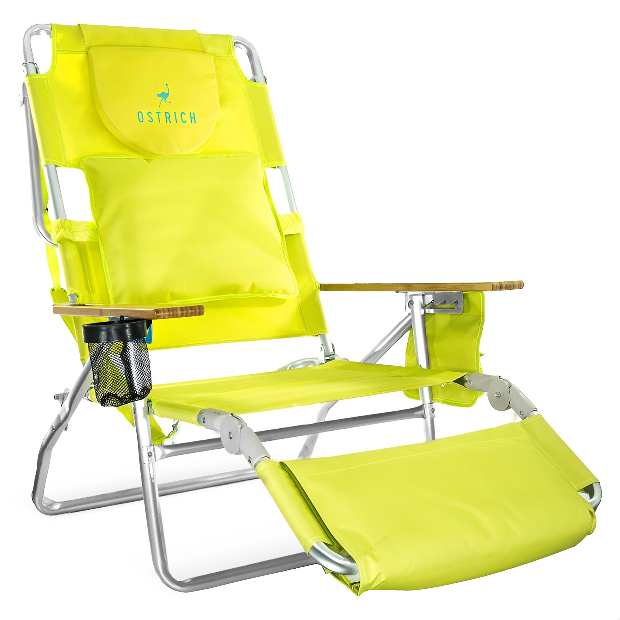 Ostrich Deluxe 3N1 Outdoor Lawn Beach Lounge Chair with Footrest, Lime Green - Smart-nests