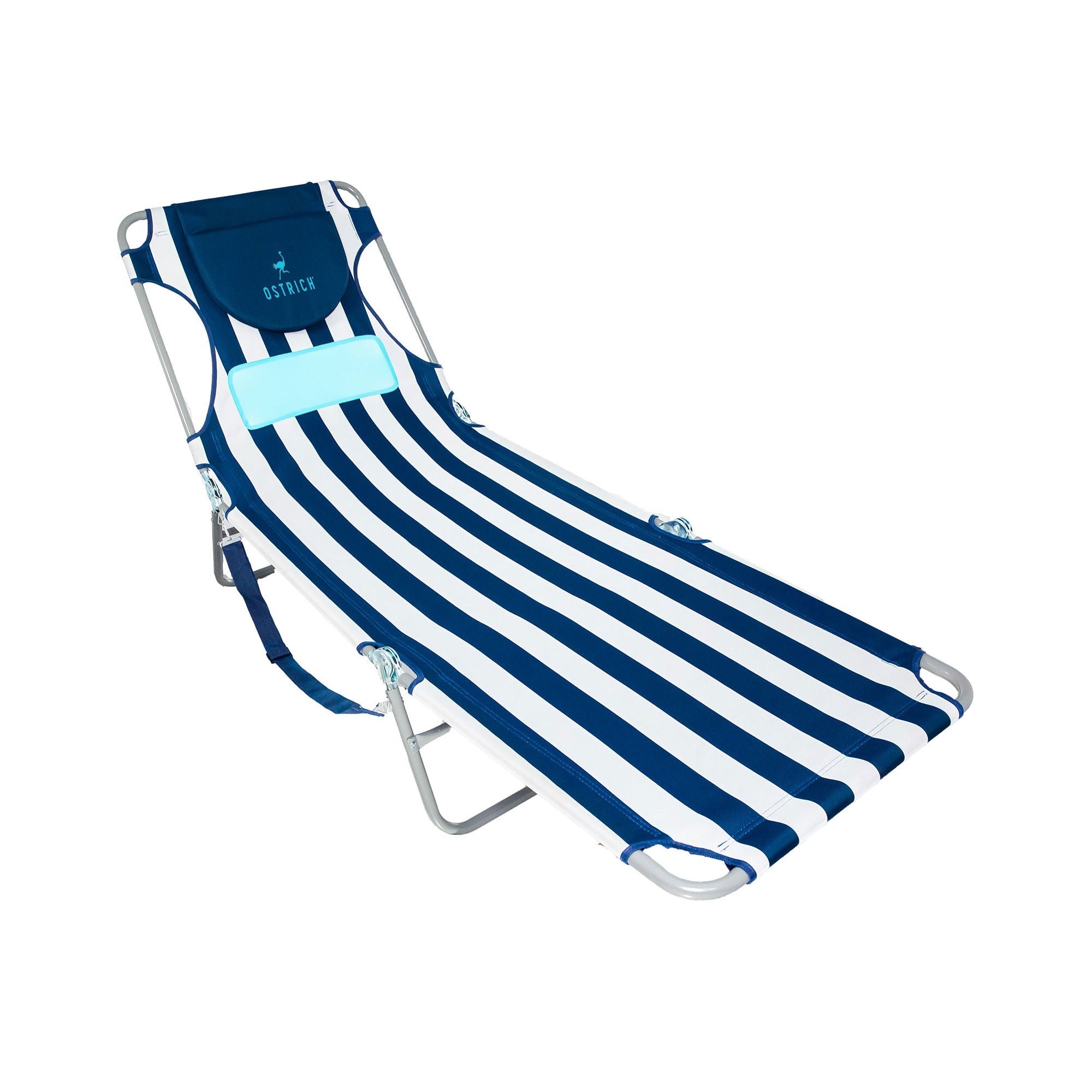 Ostrich Ladies Comfort Lounger, Beach Camping Pool Tanning Chair, Blue Stripe - Smart-nests