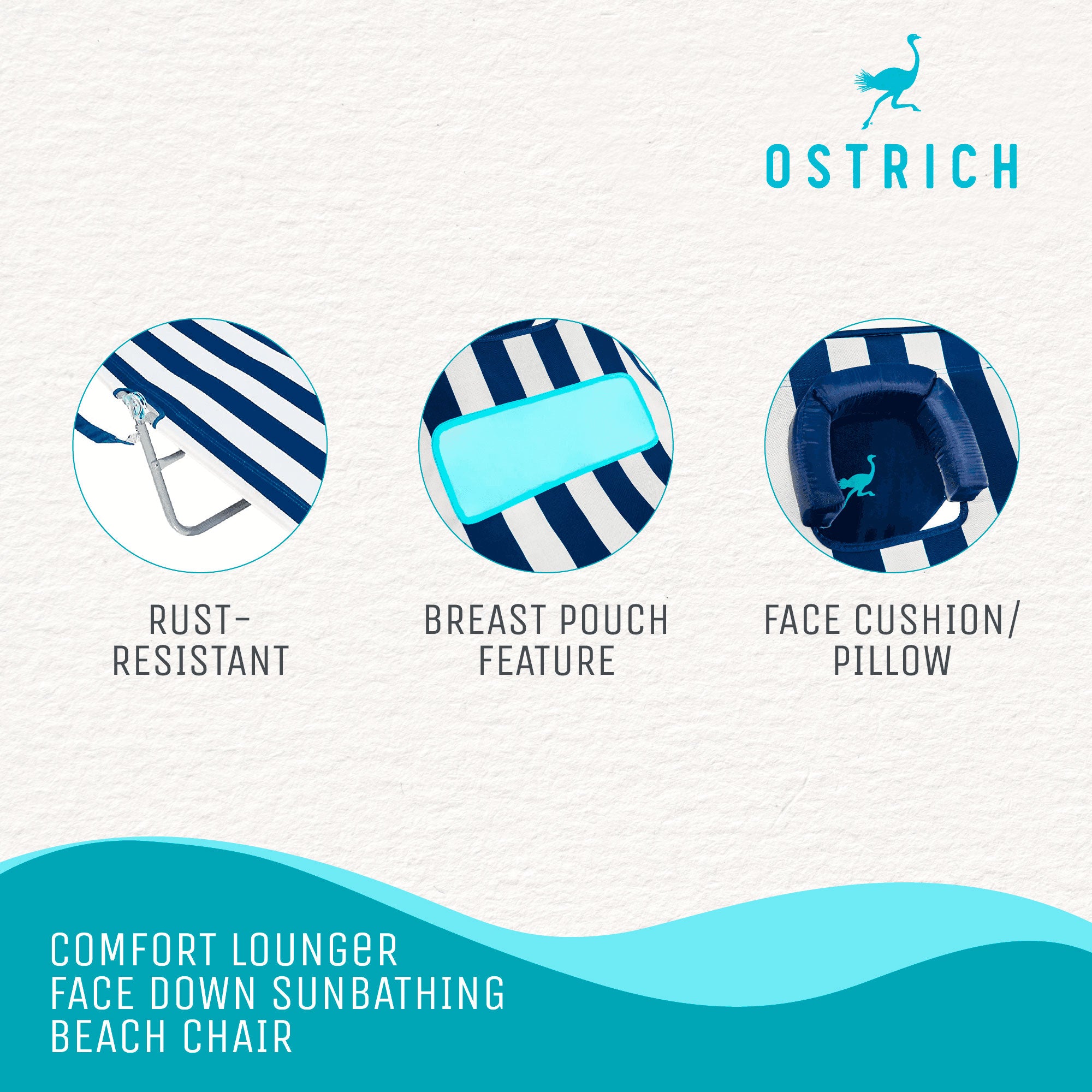 Ostrich Ladies Comfort Lounger, Beach Camping Pool Tanning Chair, Blue Stripe - Smart-nests