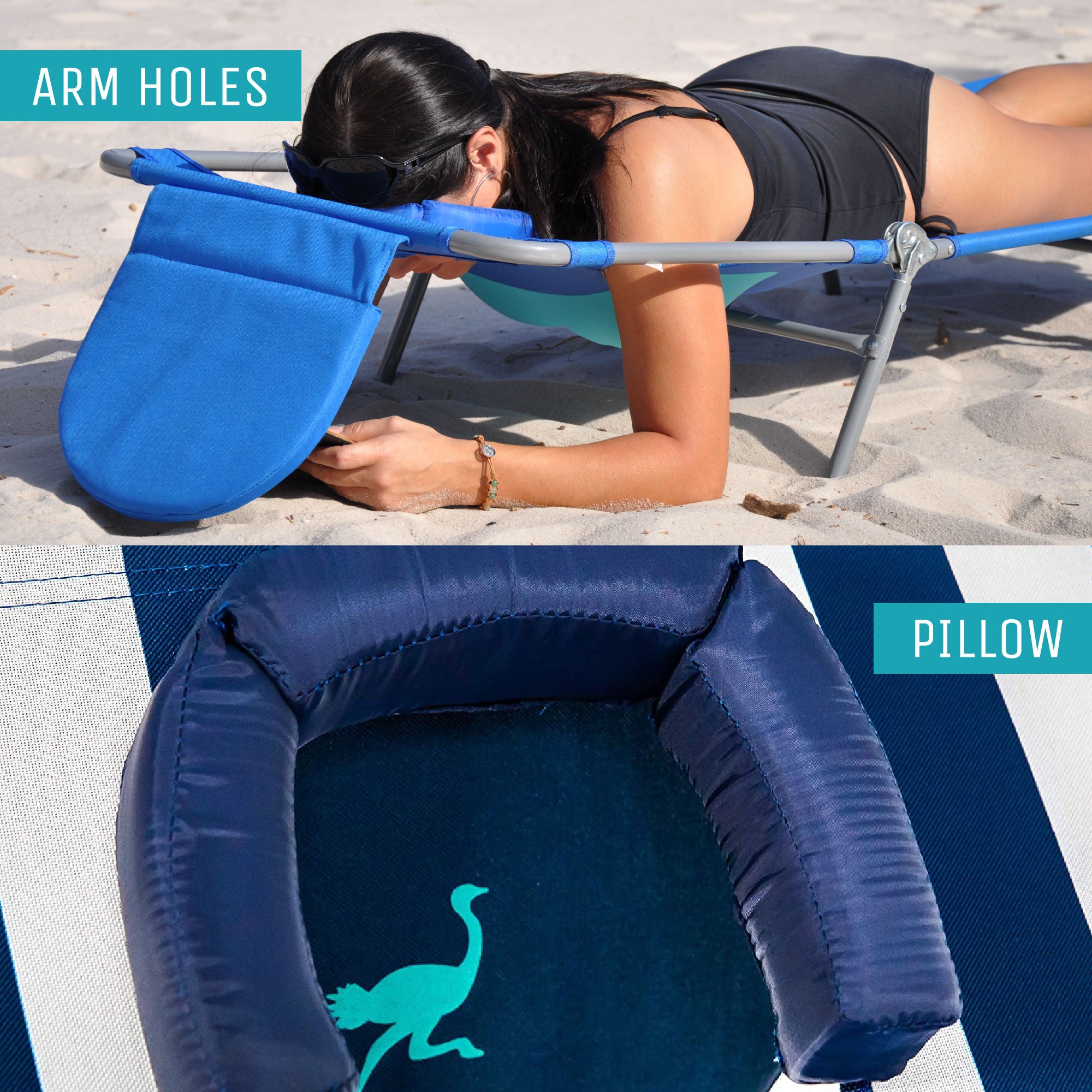Ostrich Ladies Comfort Lounger, Beach Camping Pool Tanning Chair, Blue Stripe - Smart-nests