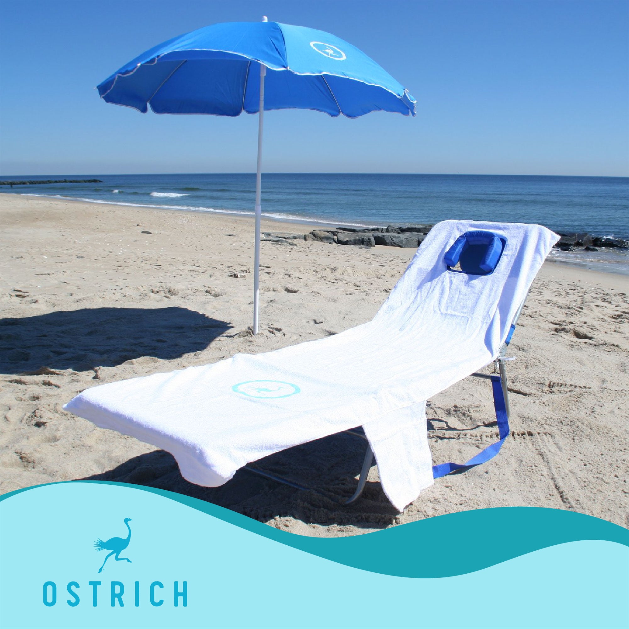 Ostrich Ladies Comfort Lounger, Beach Camping Pool Tanning Chair, Blue Stripe - Smart-nests
