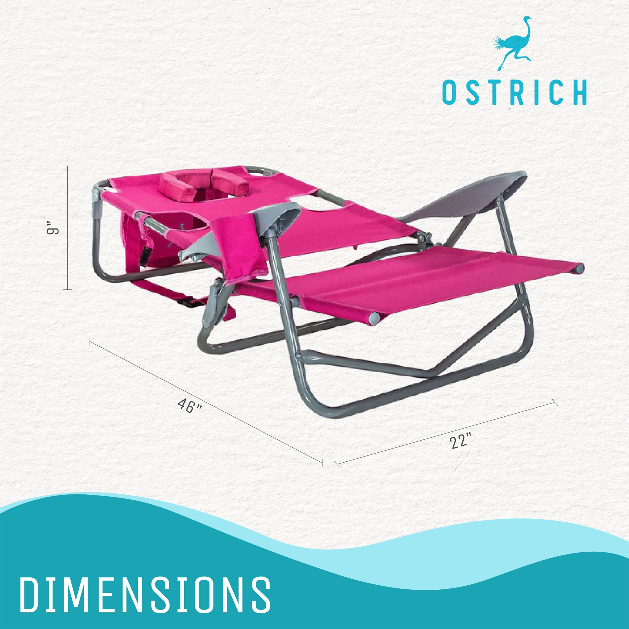 Ostrich On-Your-Back Outdoor Reclining Beach Lounge Pool Camping Chair, Pink - Smart-nests