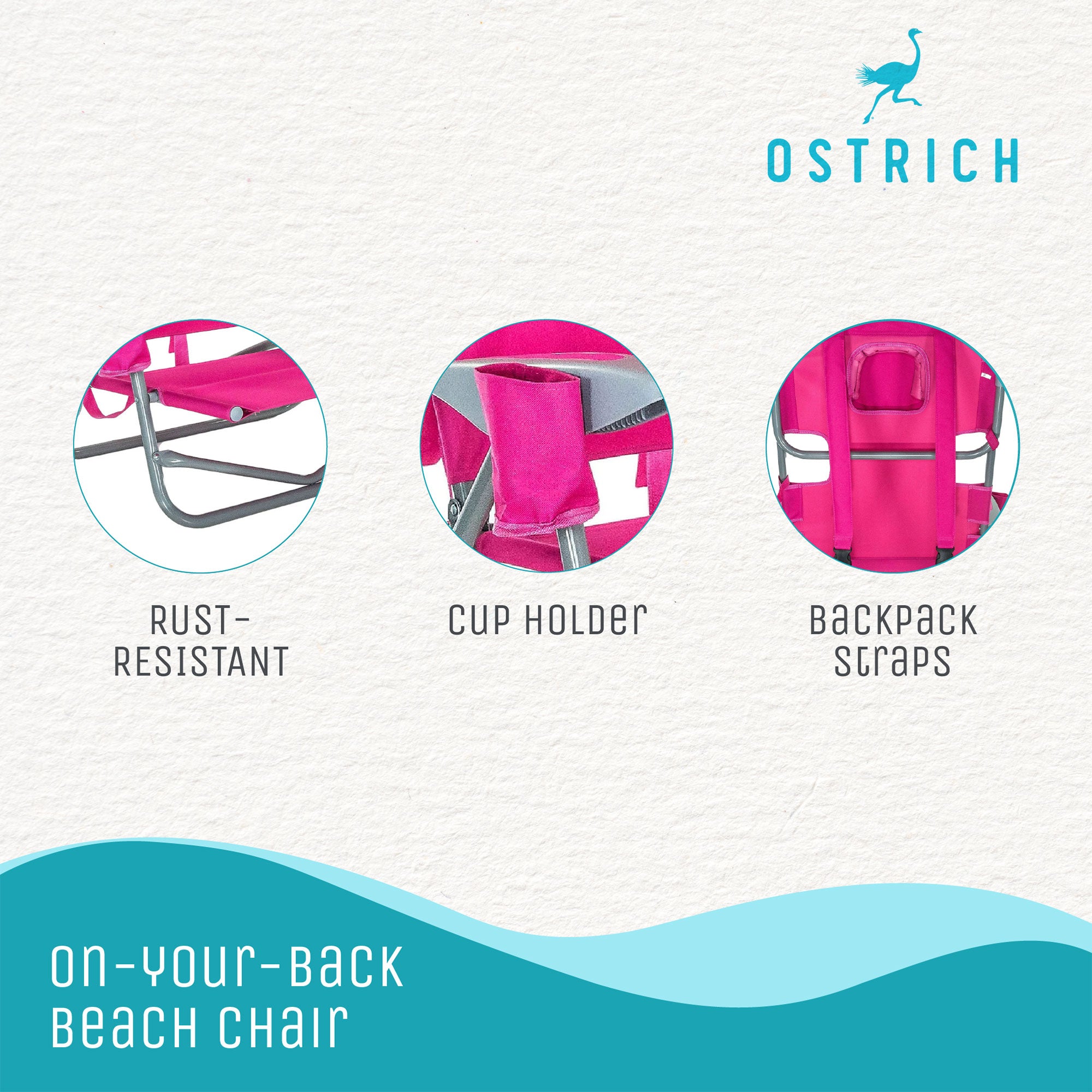 Ostrich On-Your-Back Outdoor Reclining Beach Lounge Pool Camping Chair, Pink - Smart-nests