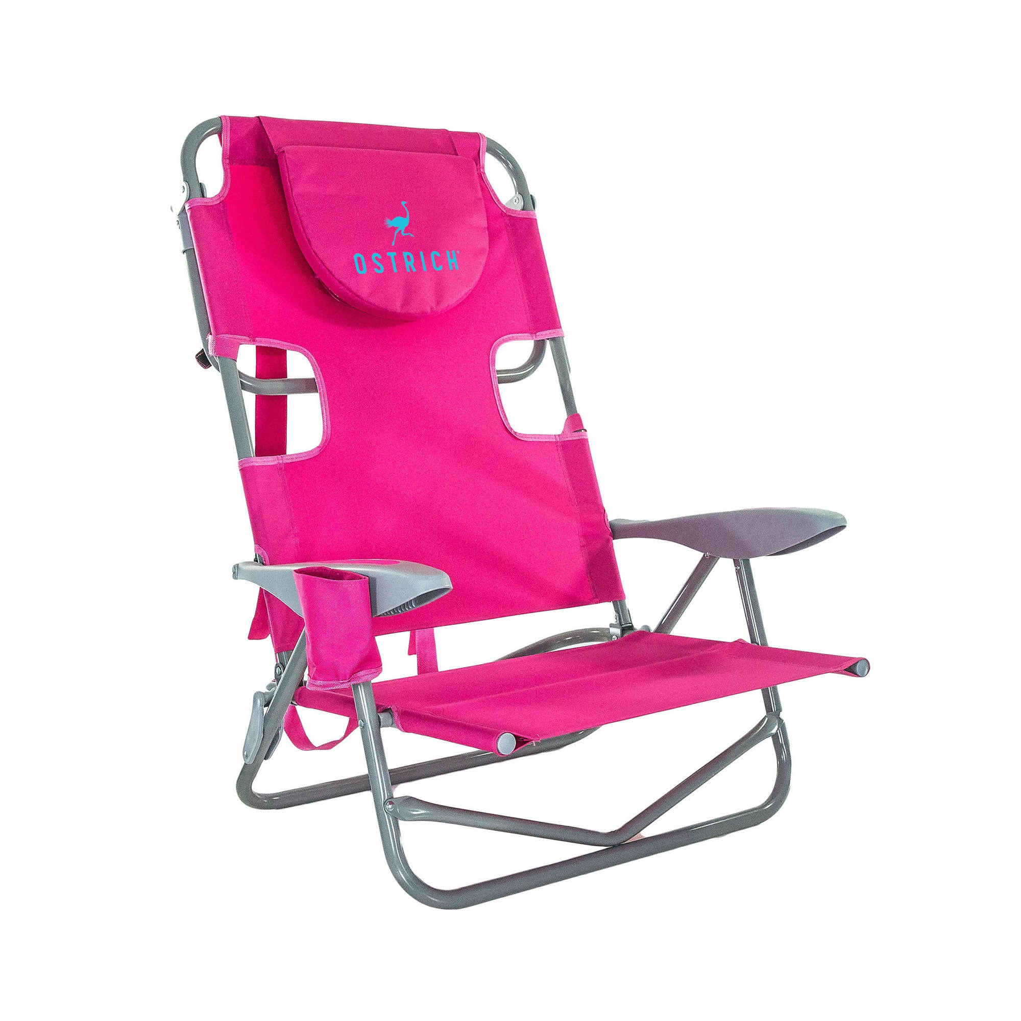 Ostrich On-Your-Back Outdoor Reclining Beach Lounge Pool Camping Chair, Pink - Smart-nests