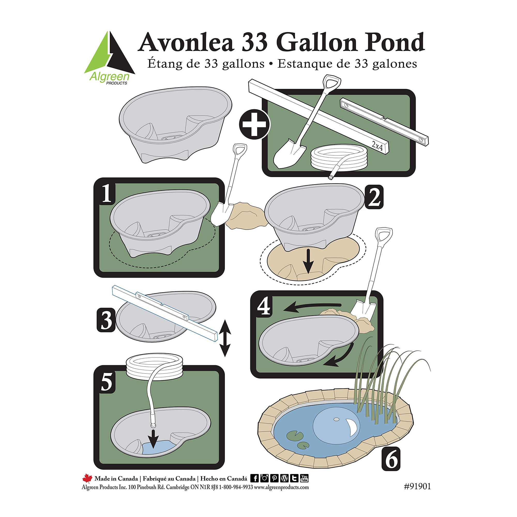 Algreen 91901 Avonlea Rigid Preformed 33 Gallon Plant Safe Pond Liner, Black - Smart-nests