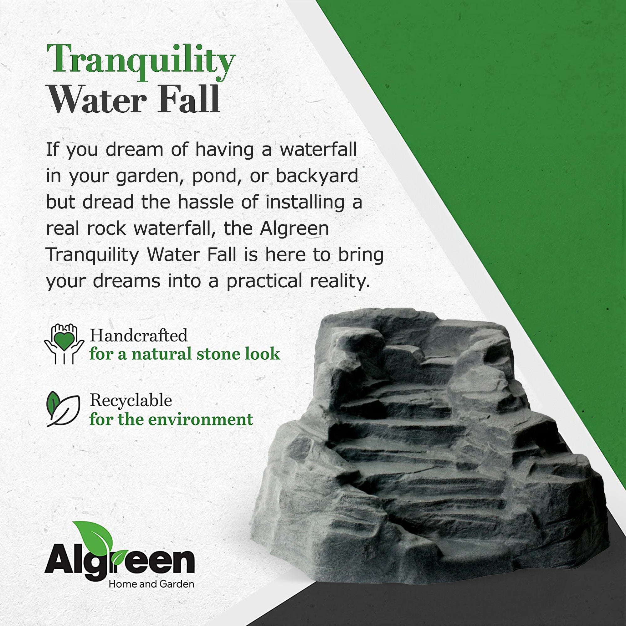 Algreen ALG91959 Tranquility Outdoor Preformed Water Garden Pond Waterfall - Smart-nests