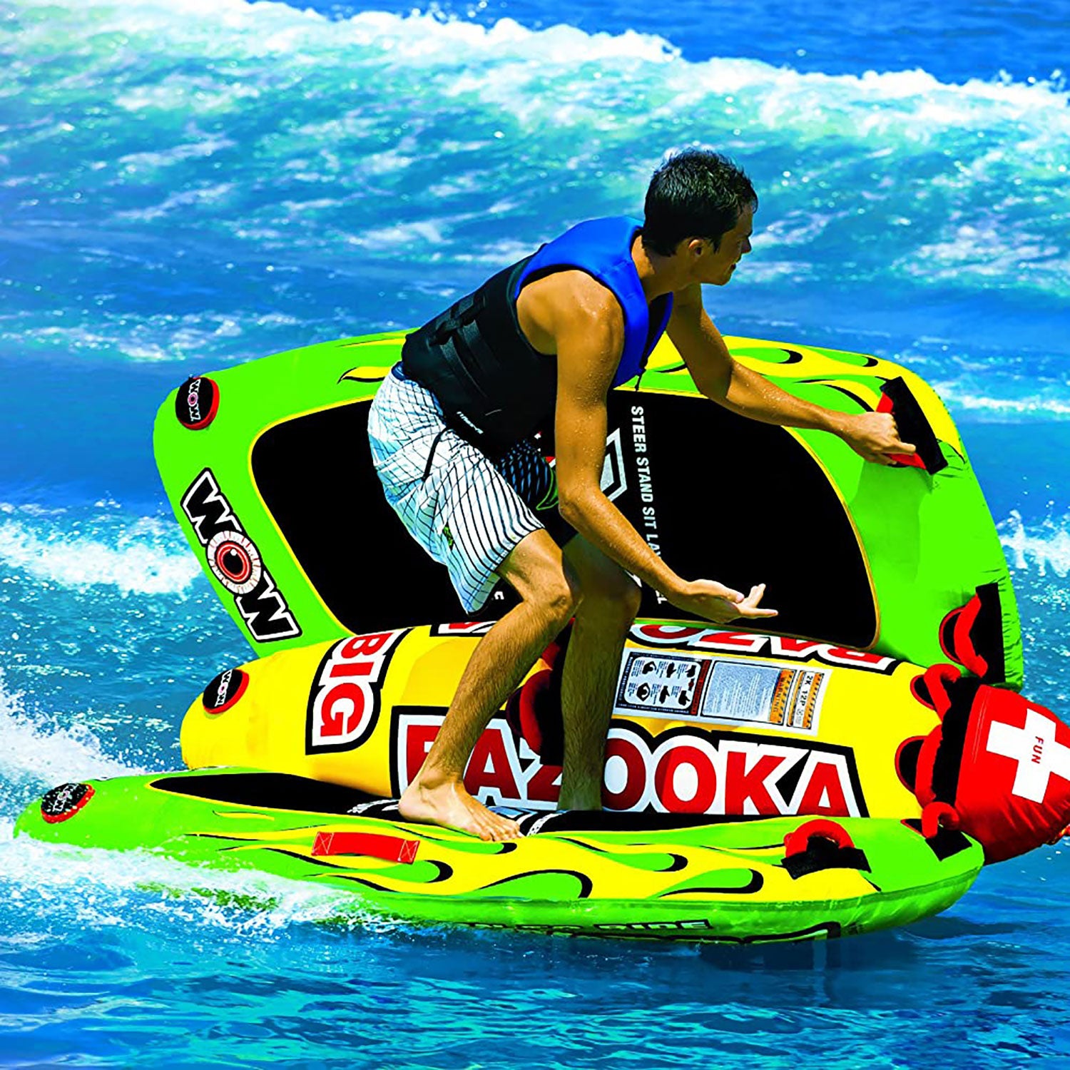 WOW Watersports 13-1010 Big Bazooka Steerable 1 to 4 Person Towable Tube, Green - Smart-nests