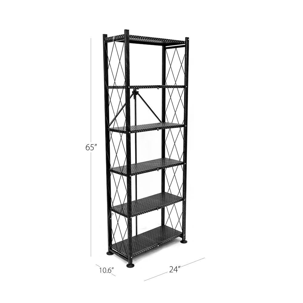 Origami 6 Shelf Bookcase Open Organizer Freestanding Living Room Shelves, Black - Smart-nests