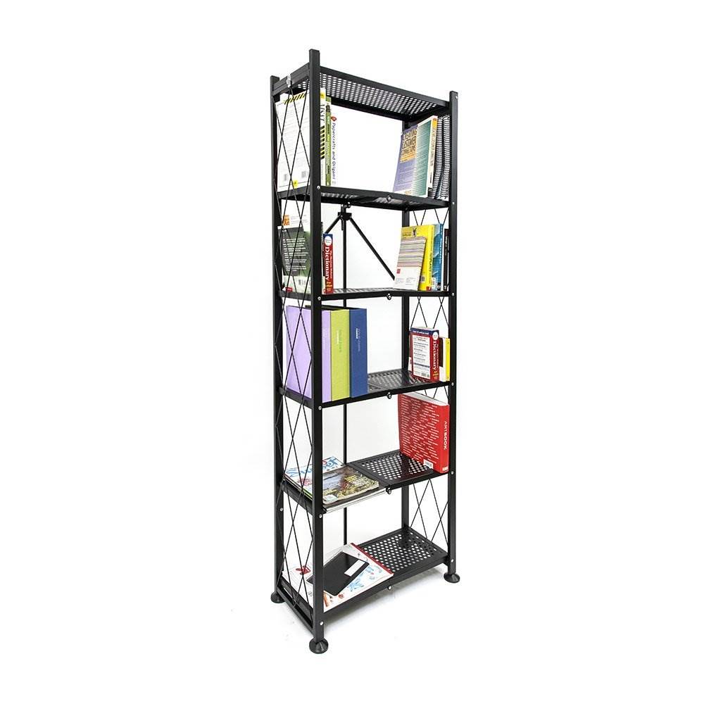 Origami 6 Shelf Bookcase Open Organizer Freestanding Living Room Shelves, Black - Smart-nests