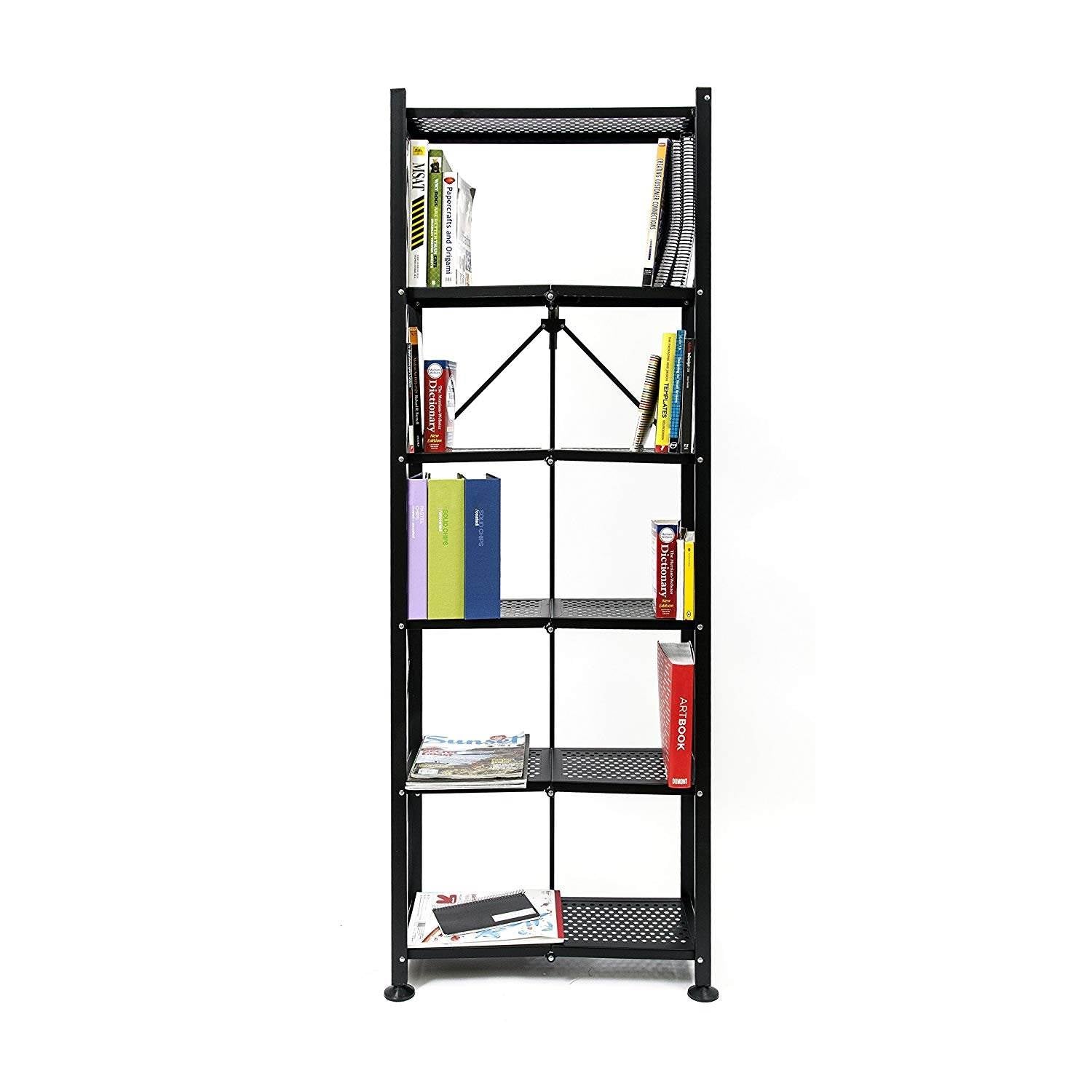 Origami 6 Shelf Bookcase Open Organizer Freestanding Living Room Shelves, Black - Smart-nests