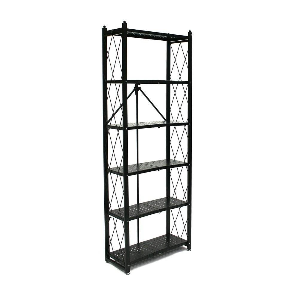 Origami 6 Shelf Bookcase Open Organizer Freestanding Living Room Shelves, Black - Smart-nests
