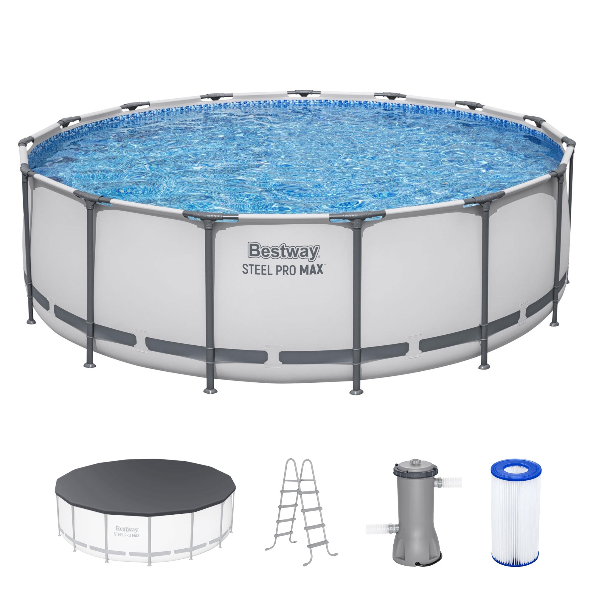 Bestway Steel Pro MAX 15 Foot by 48 Inches Round Above Ground Swimming Pool - Smart-nests