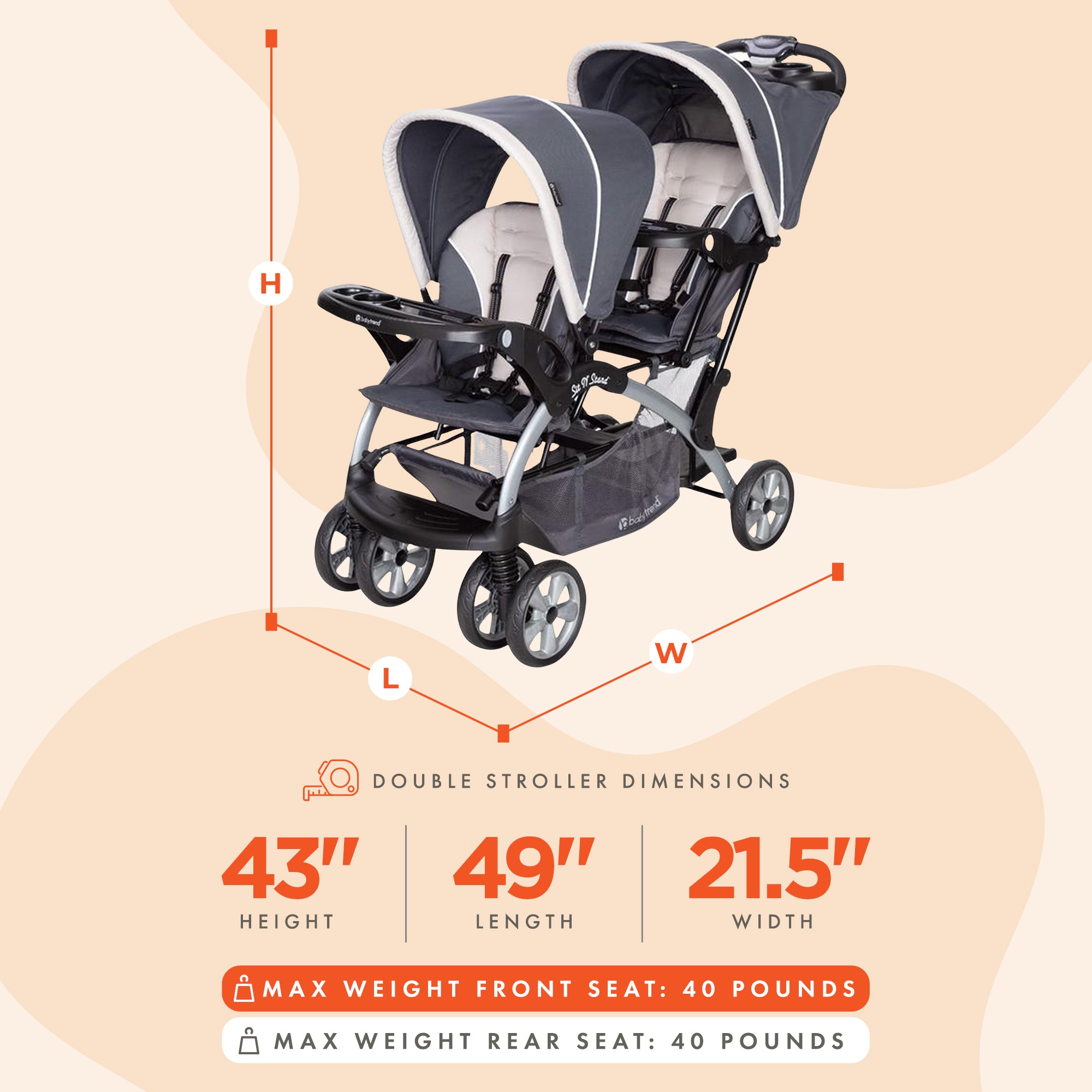 Baby Trend Sit N' Stand Easy Fold Travel Toddler/Baby Double Stroller, Magnolia - Smart-nests
