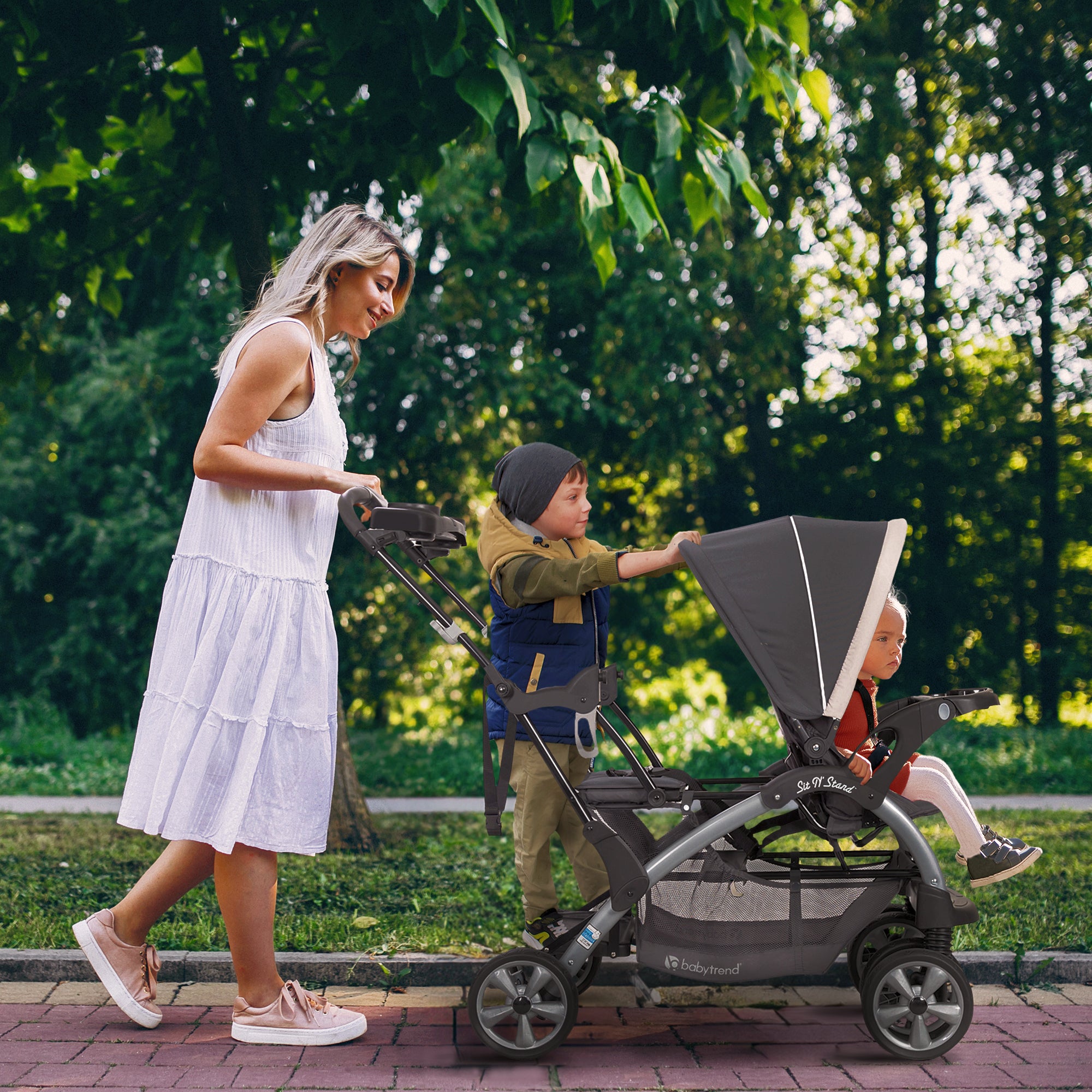 Baby Trend Sit N' Stand Easy Fold Travel Toddler/Baby Double Stroller, Magnolia - Smart-nests