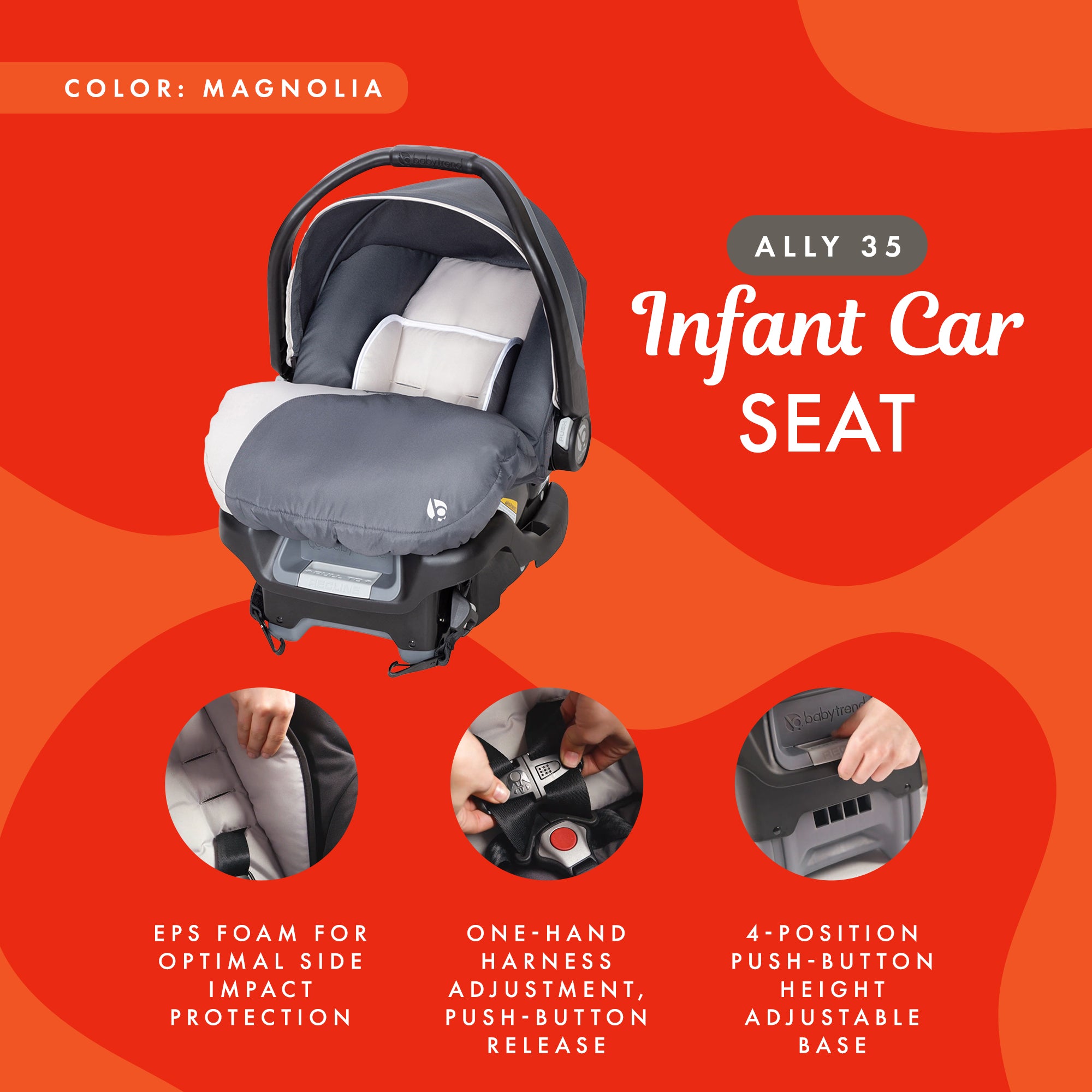 Baby Trend Ally Newborn Baby Infant Car Seat Travel System w/Cover,Gray Magnolia - Smart-nests