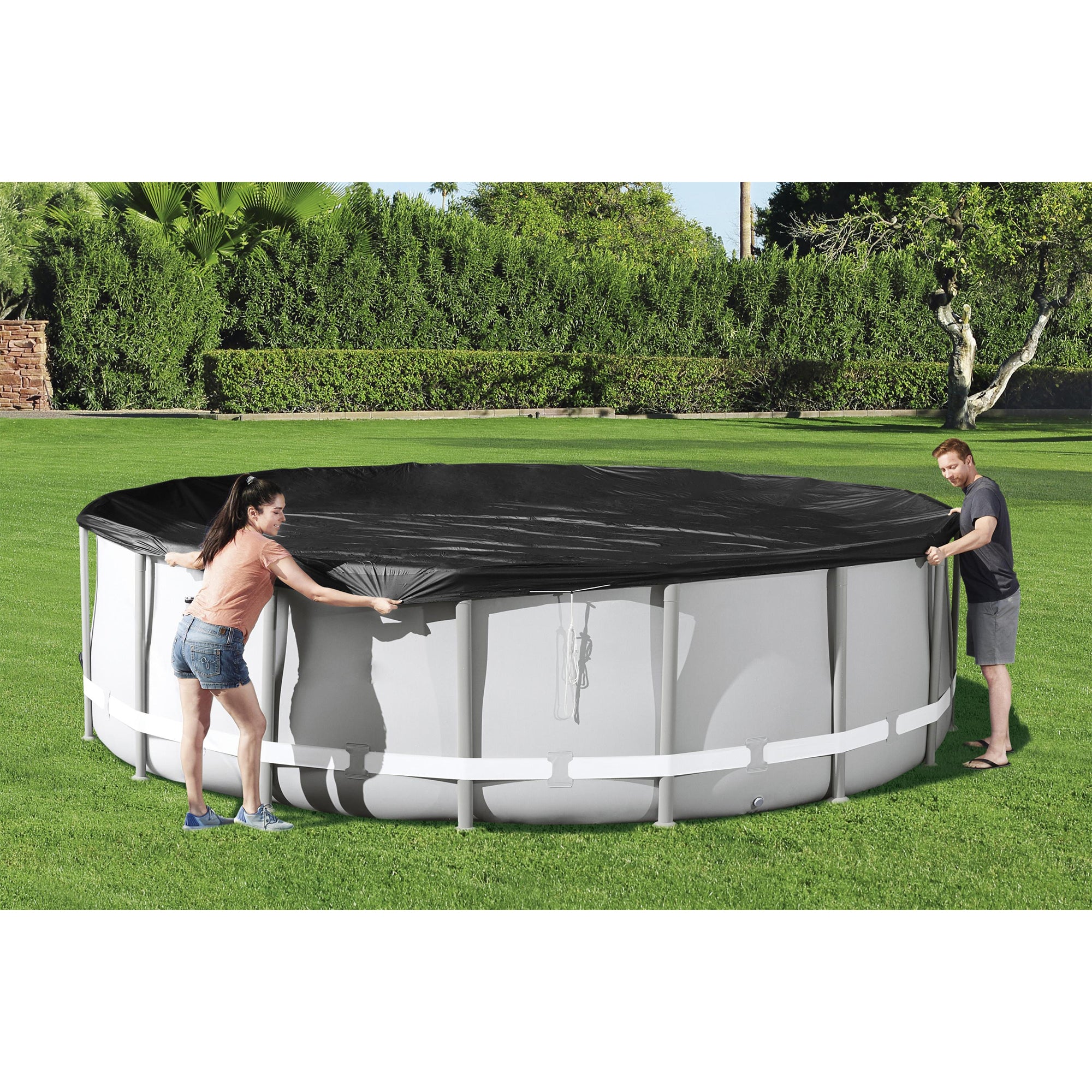 Bestway Round PVC 16' Pool Cover for Above Ground Pro Frame Pools (Cover Only) - Smart-nests