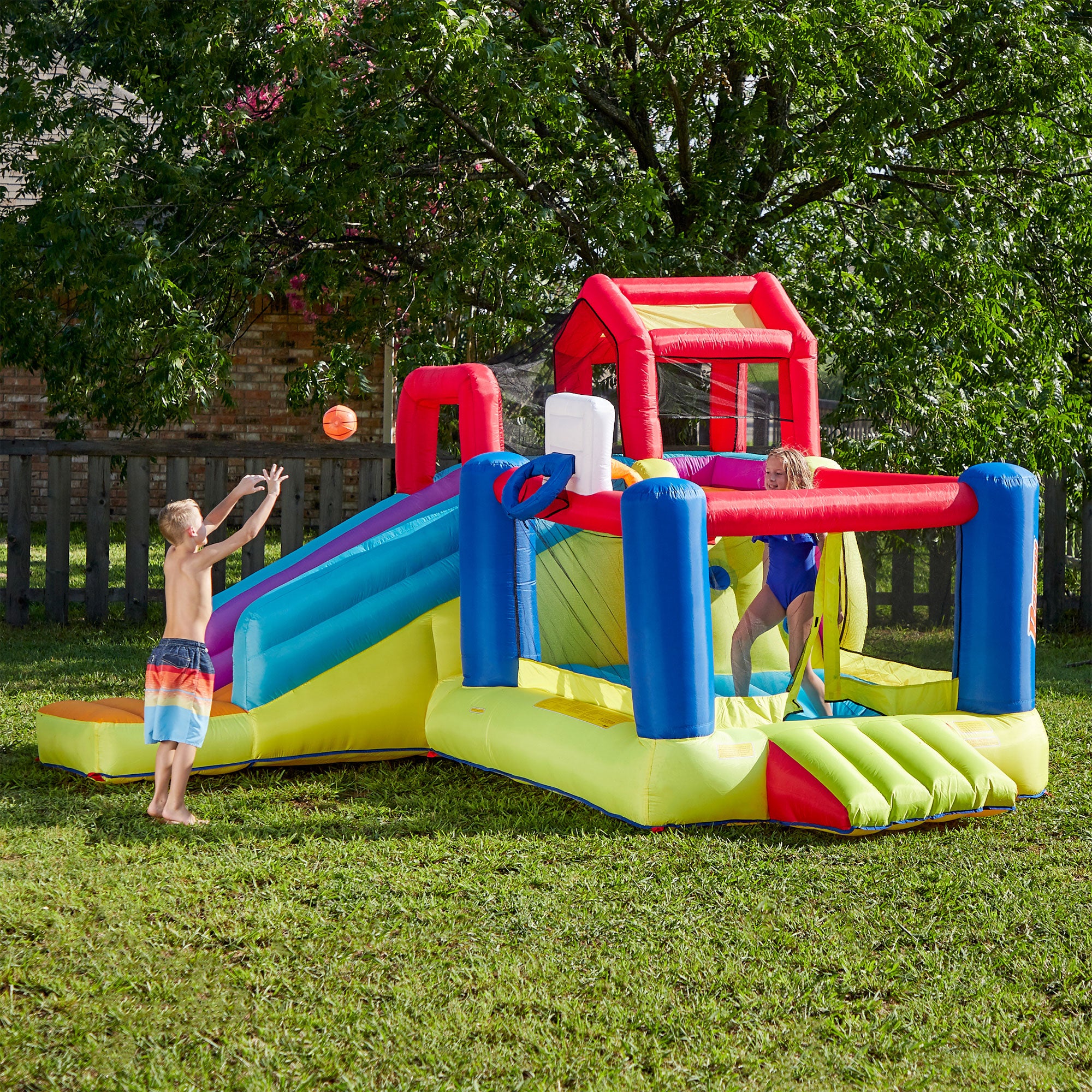 Banzai Outdoor Bounce House with Slide, Climbing Wall and 2 Sports Activities - Smart-nests