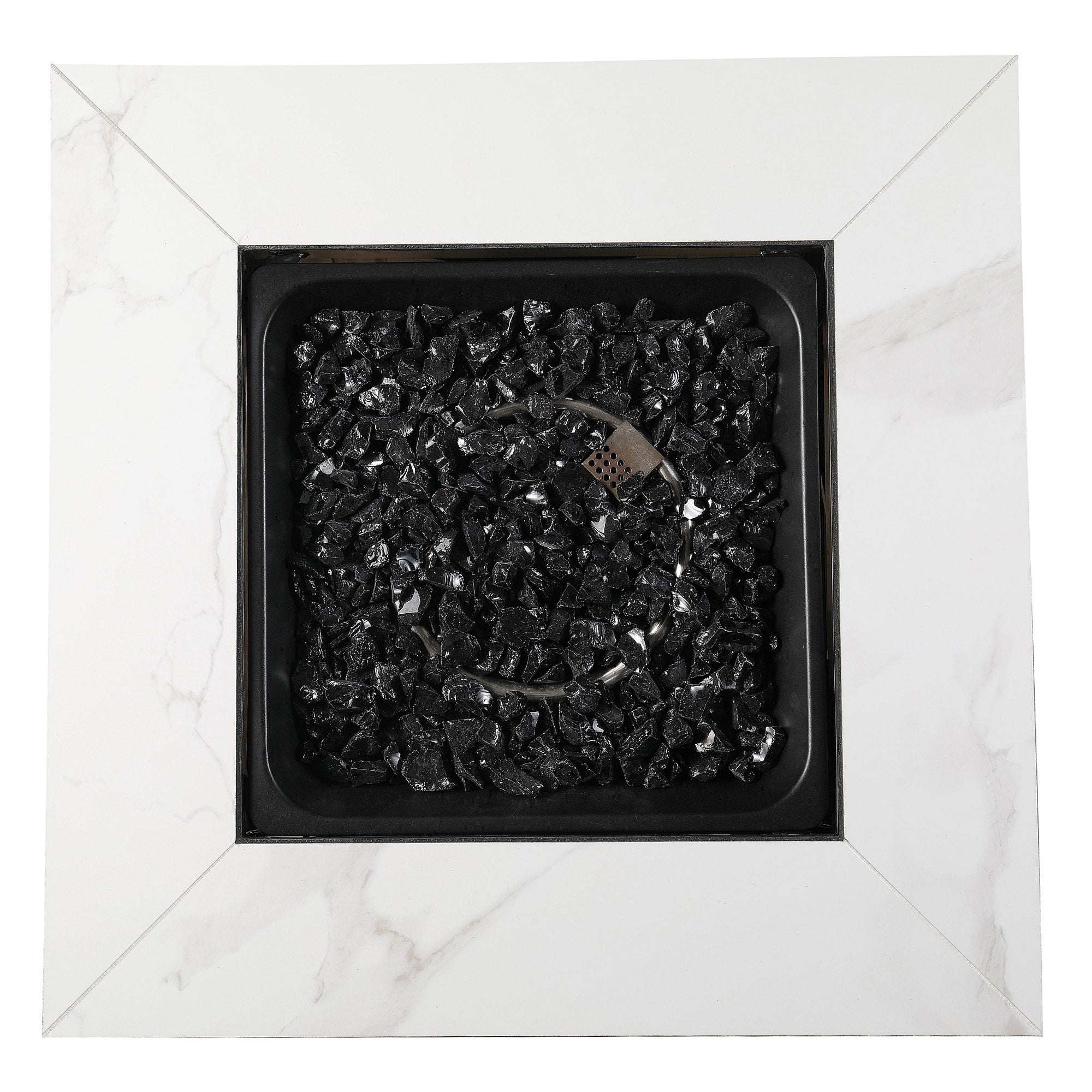 Endless Summer Outdoor Fire Pit Table with Faux Marble Finish, Black Glass - Smart-nests