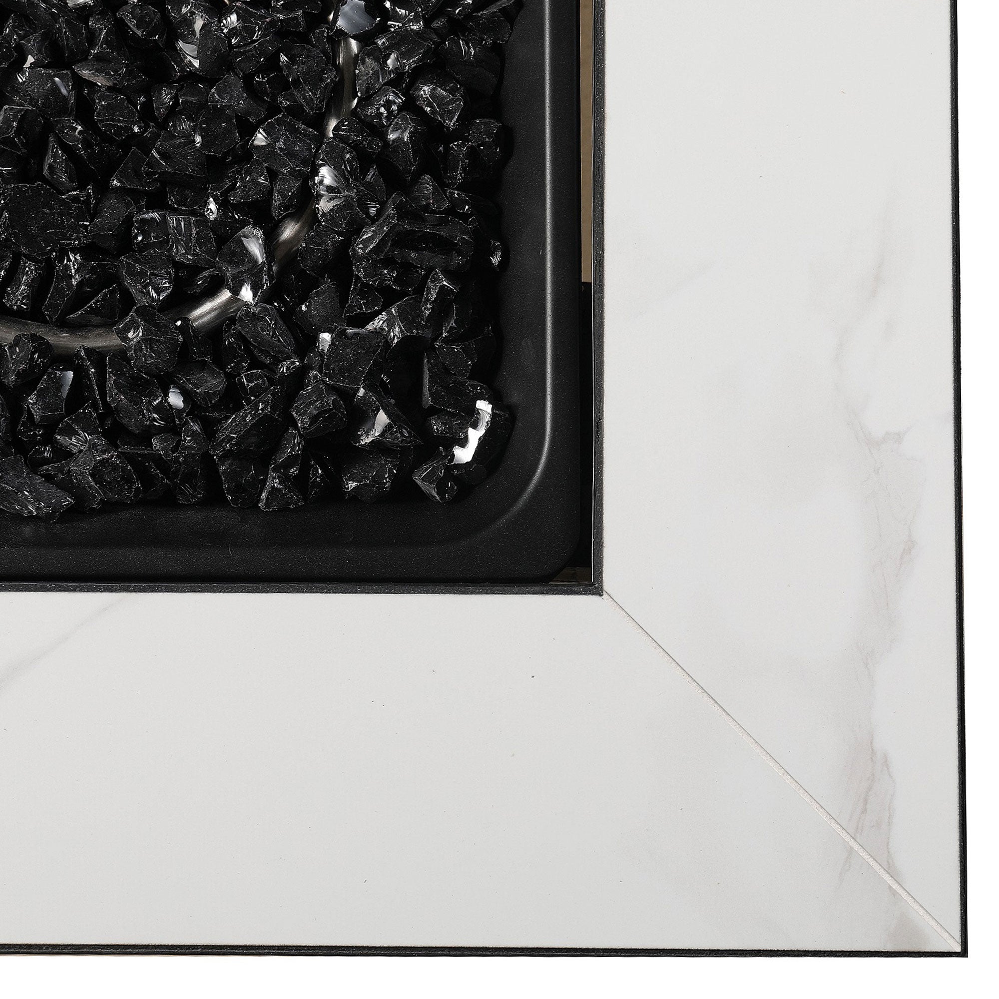 Endless Summer Outdoor Fire Pit Table with Faux Marble Finish, Black Glass - Smart-nests