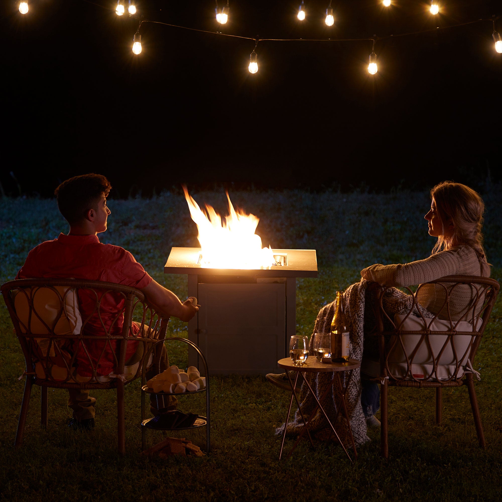 Endless Summer Outdoor Fire Pit Table with Faux Marble Finish, Black Glass - Smart-nests