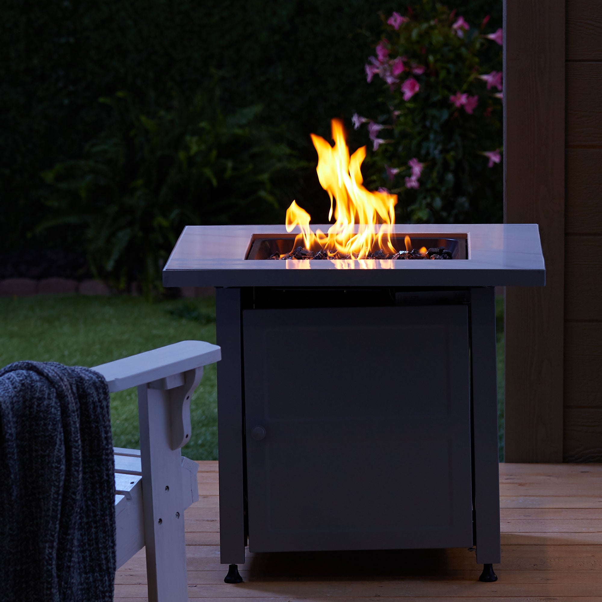 Endless Summer Outdoor Fire Pit Table with Faux Marble Finish, Black Glass - Smart-nests