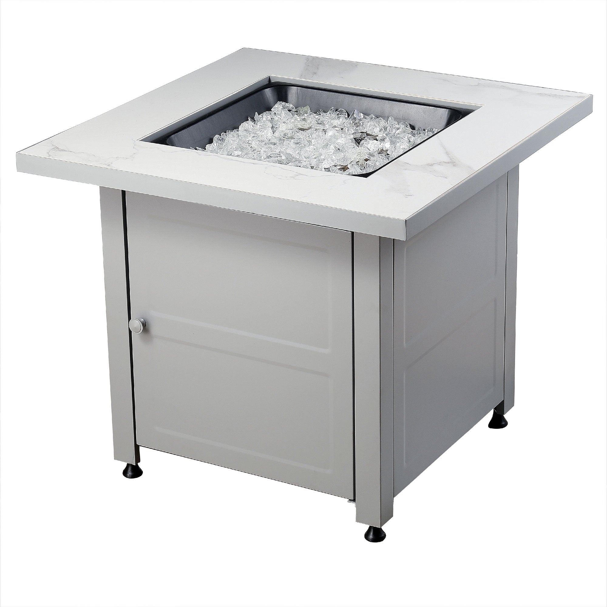 Endless Summer Outdoor Fire Pit Table with Faux Marble Finish, White Glass - Smart-nests