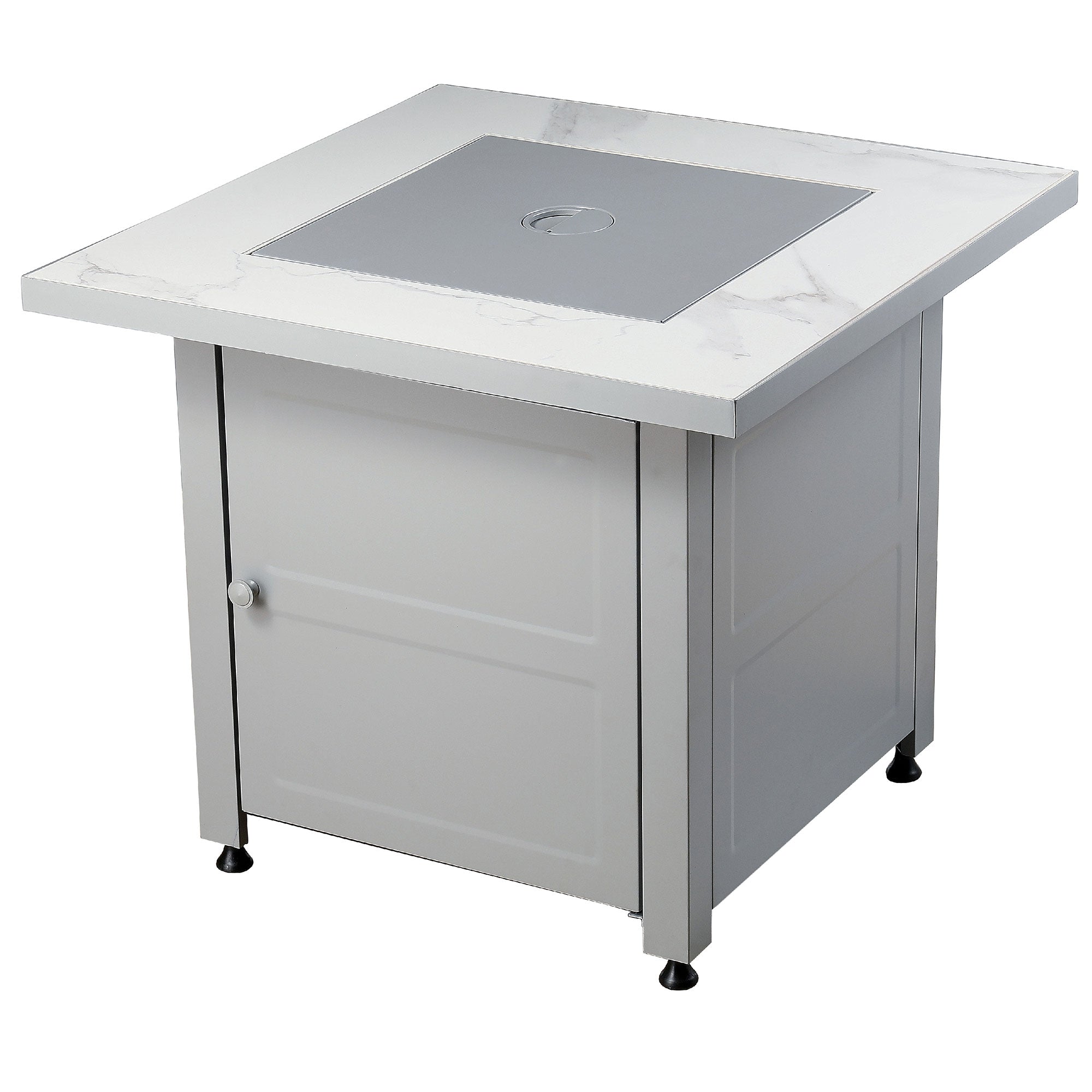 Endless Summer Outdoor Fire Pit Table with Faux Marble Finish, White Glass - Smart-nests