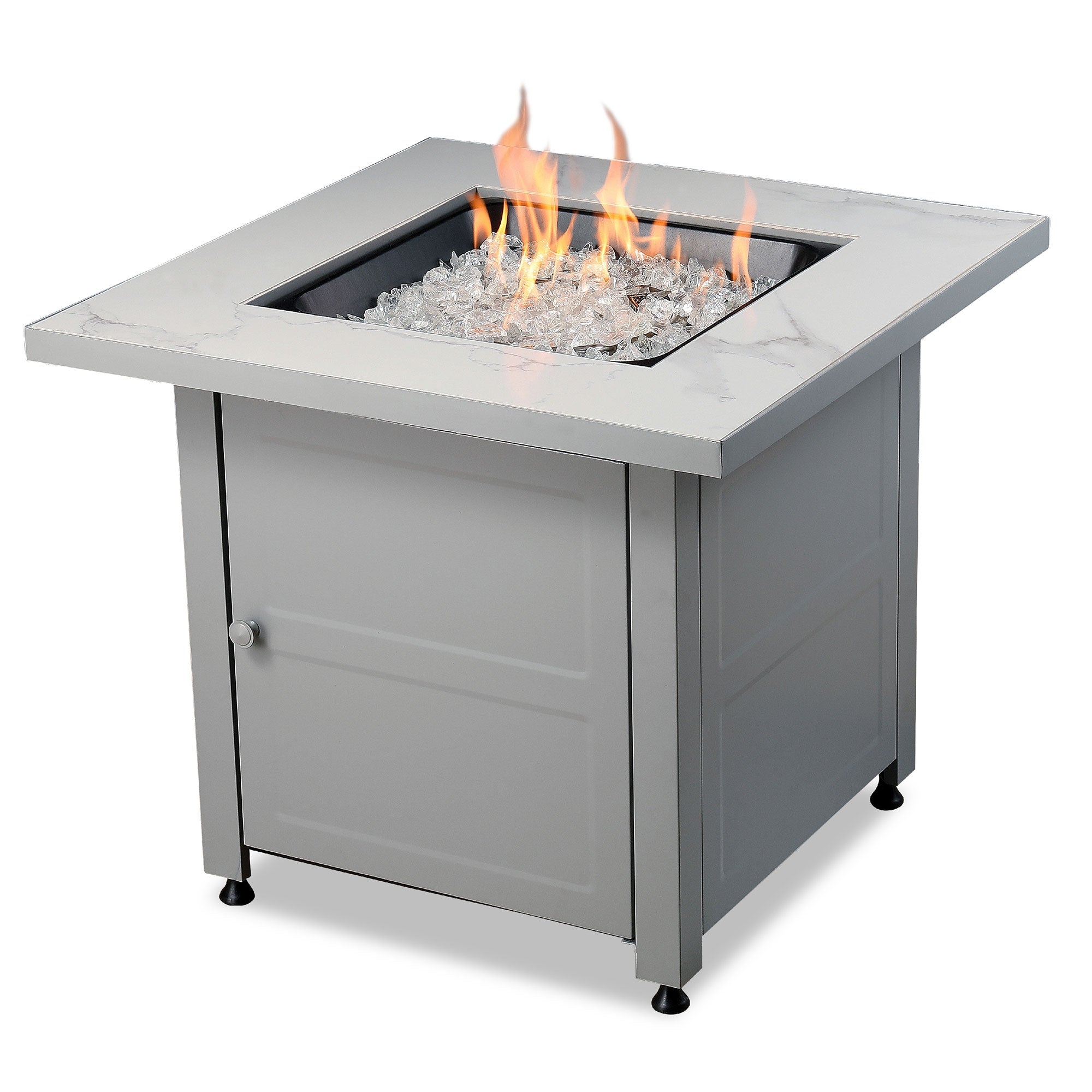 Endless Summer Outdoor Fire Pit Table with Faux Marble Finish, White Glass - Smart-nests