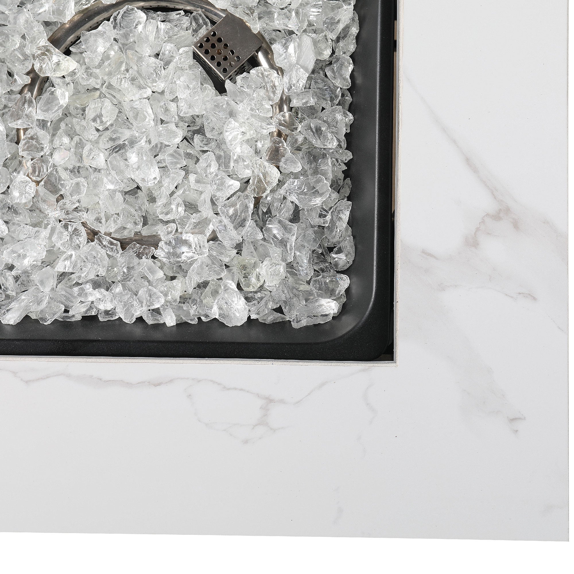 Endless Summer Outdoor Fire Pit Table with Faux Marble Finish, White Glass - Smart-nests