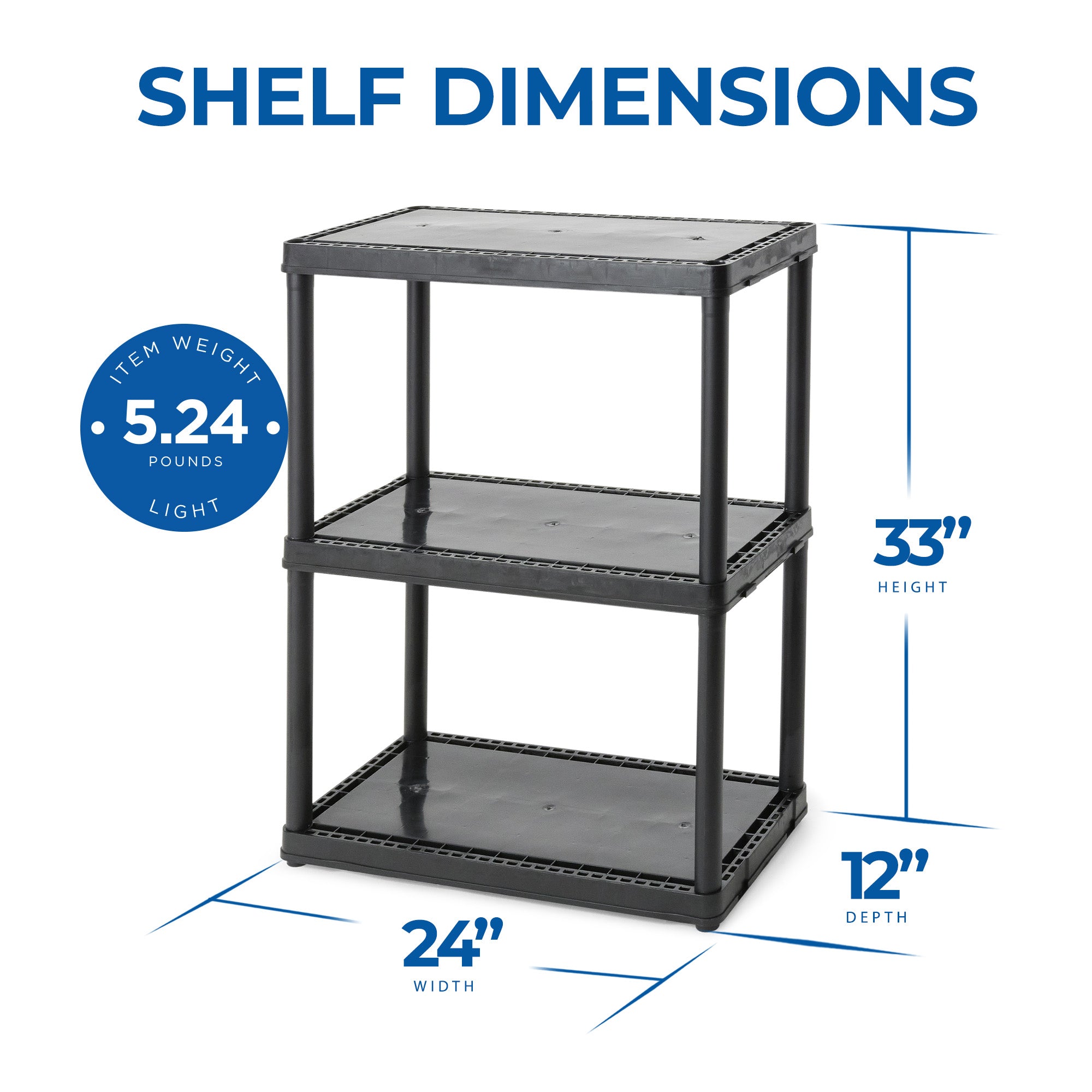 Gracious Living 3 Shelf Fixed Height Solid Light Duty Home Storage Unit, Black - Smart-nests