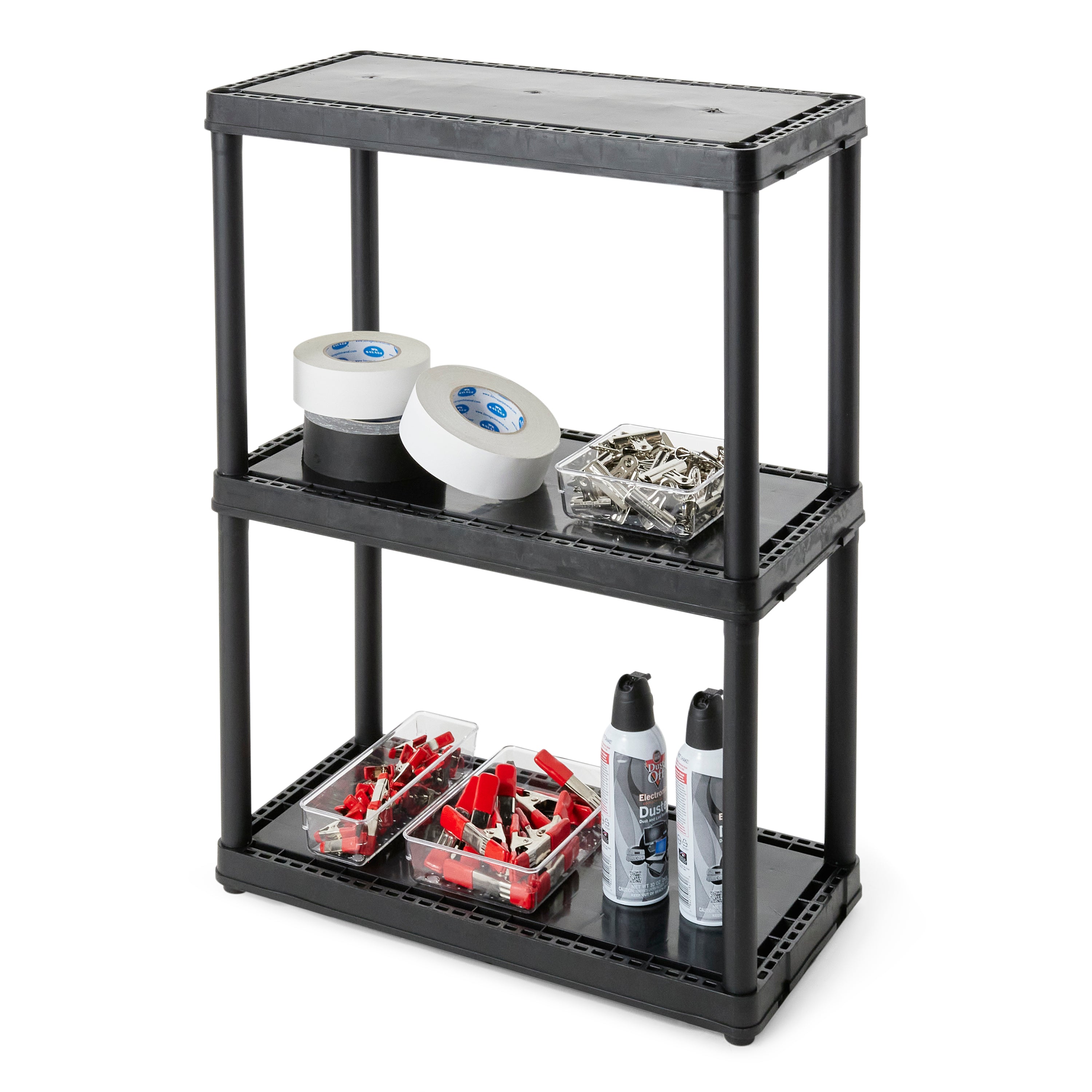 Gracious Living 3 Shelf Fixed Height Solid Light Duty Home Storage Unit, Black - Smart-nests