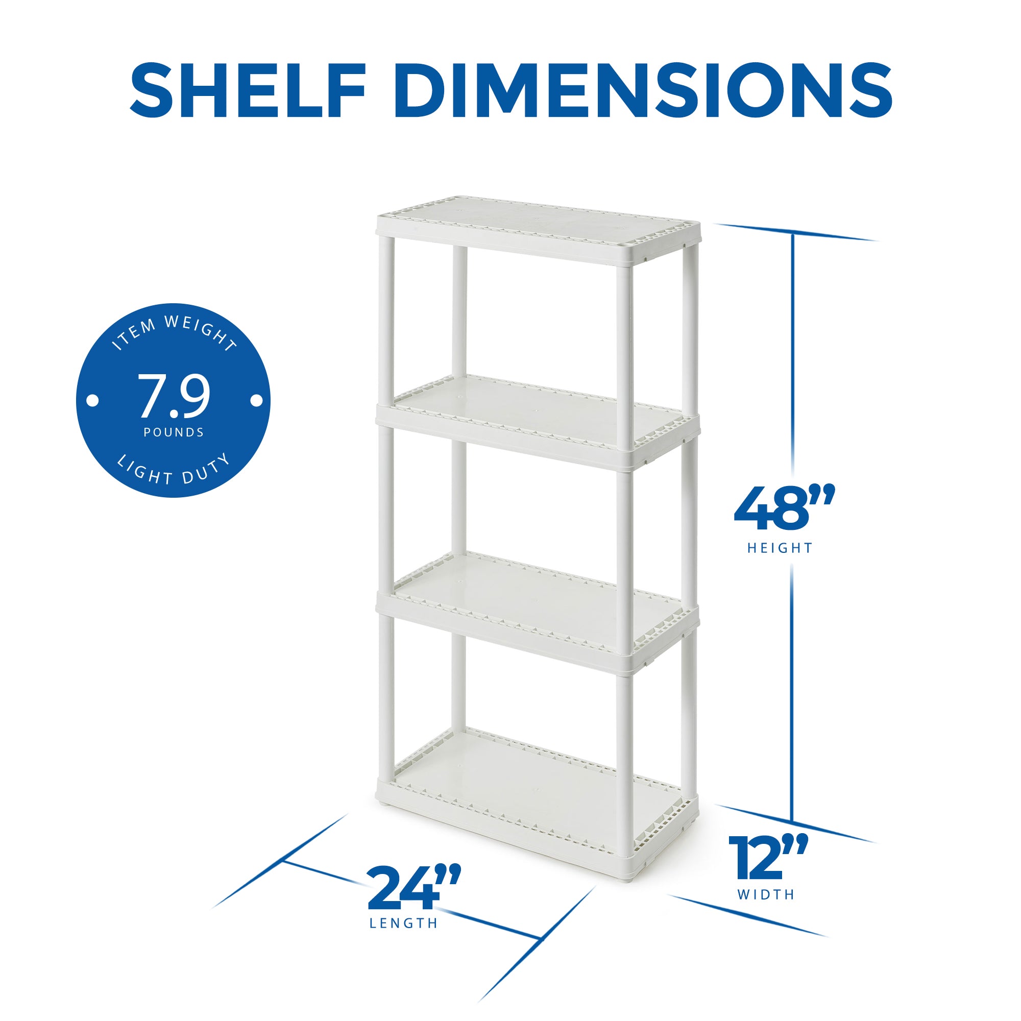 Gracious Living 4 Shelf Fixed Height Solid Light Duty Home Storage Unit, White - Smart-nests