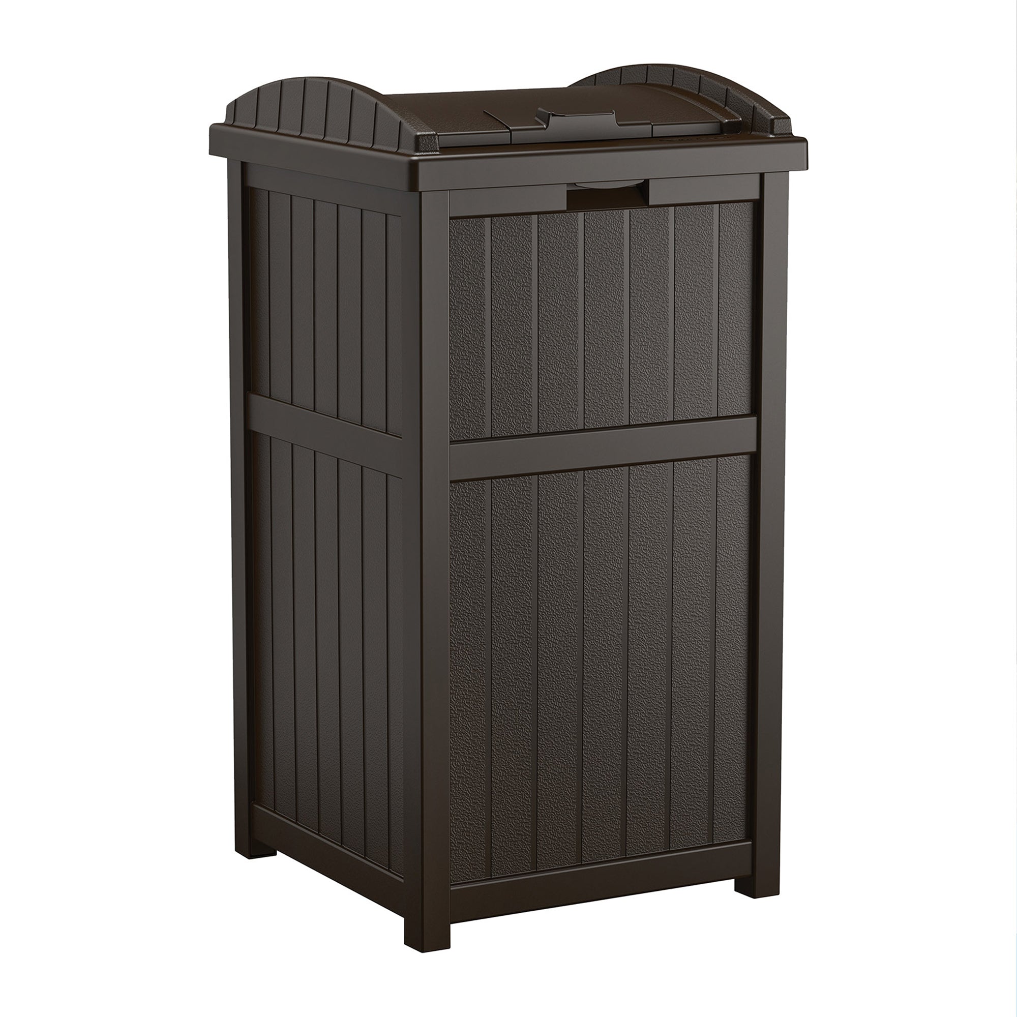 Suncast 33 Gal Hideaway Outdoor Backyard Garbage Can with Secure Lid, Java Brown - Smart-nests