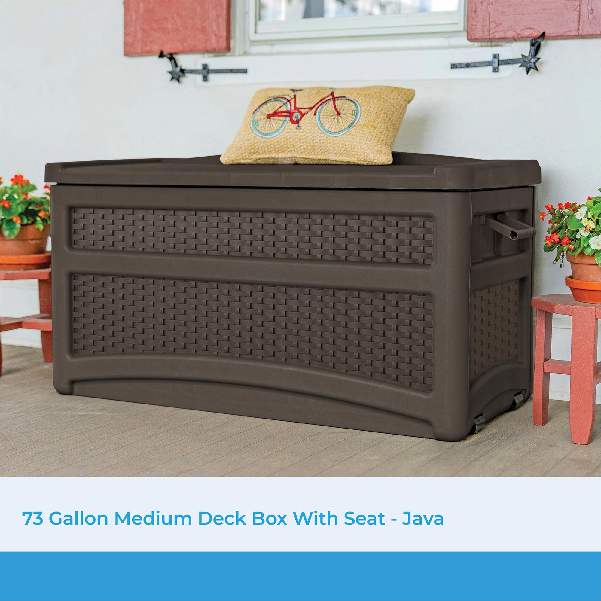 Suncast DBW7500 73 Gallon Outdoor Patio Storage Chest with Handles & Seat, Java - Smart-nests