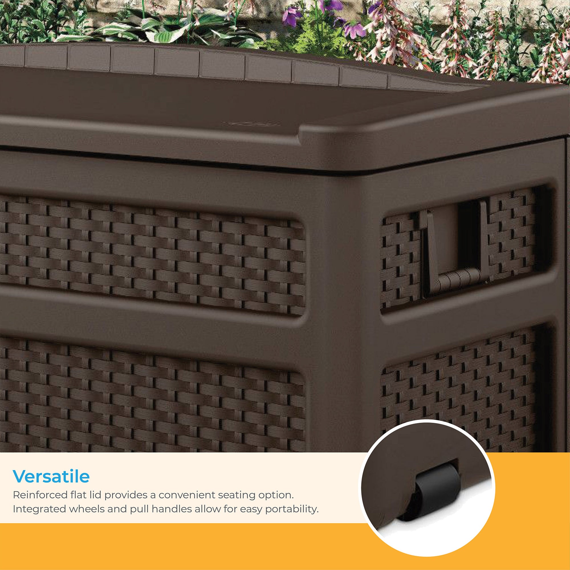 Suncast DBW7500 73 Gallon Outdoor Patio Storage Chest with Handles & Seat, Java - Smart-nests