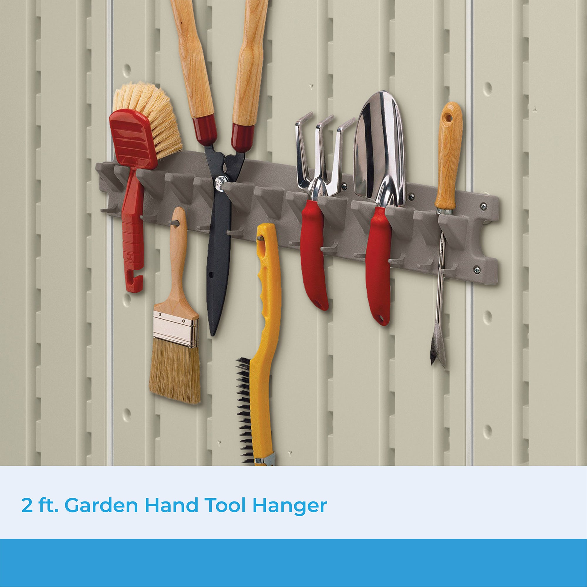 Suncast V713 2 Foot Wall Mounted Garage Garden Hand Tool Organizer, Platinum - Smart-nests